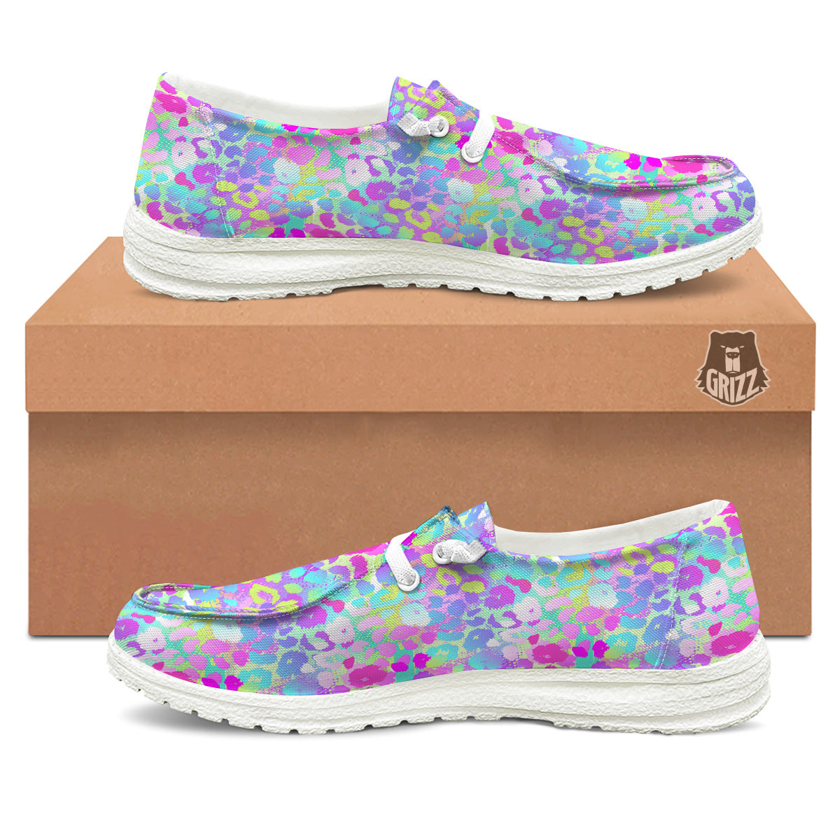 Abstract Leopard Tropical Pastel Print Pattern White Loafers-grizzshop