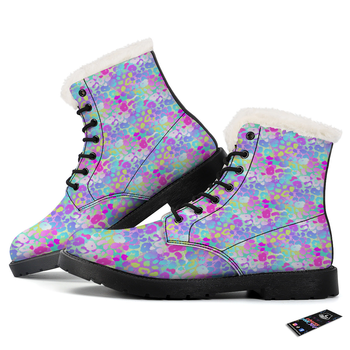 Abstract Leopard Tropical Pastel Print Pattern Winter Boots-grizzshop