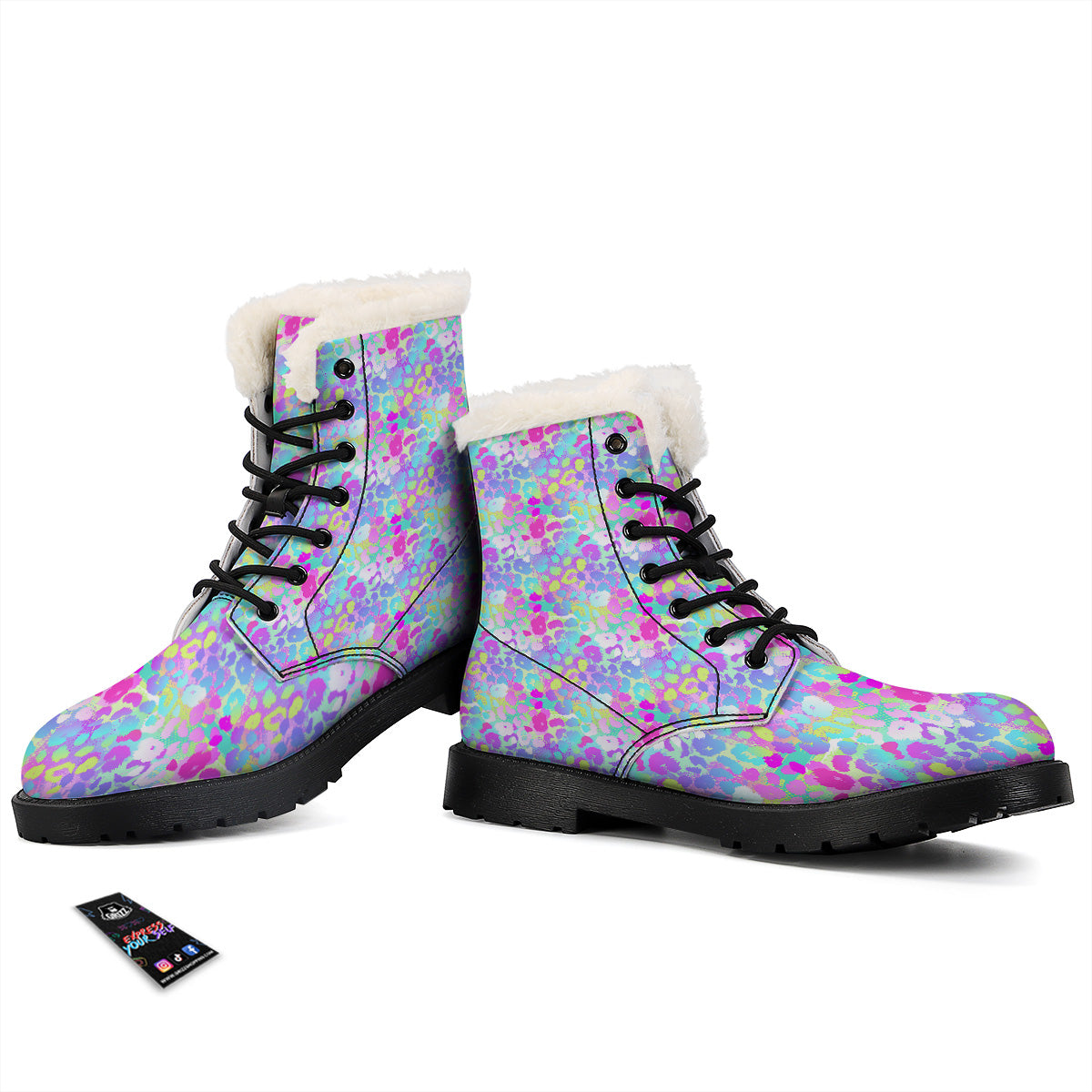 Abstract Leopard Tropical Pastel Print Pattern Winter Boots-grizzshop