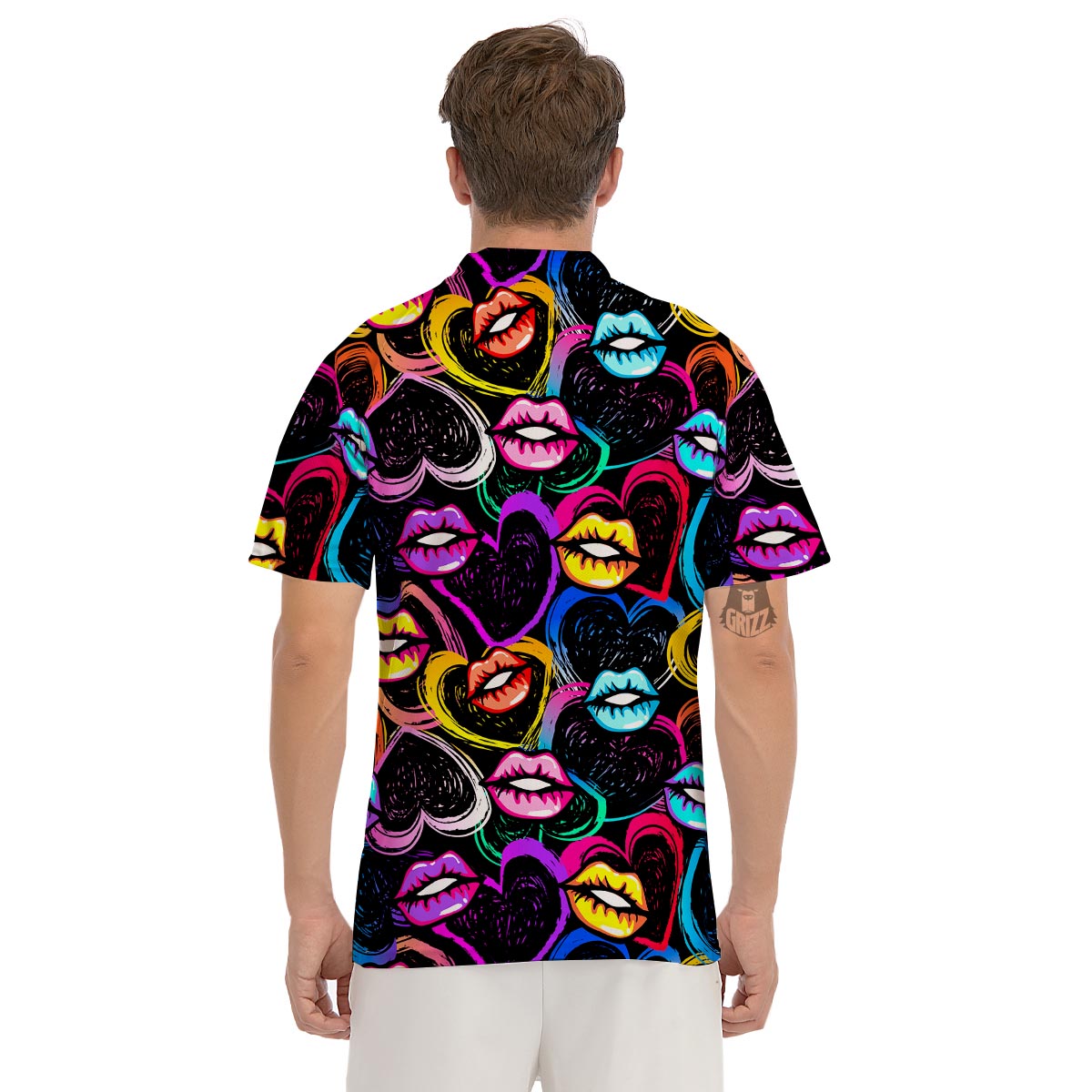 Abstract Lip Graffiti Print Men's Golf Shirts-grizzshop