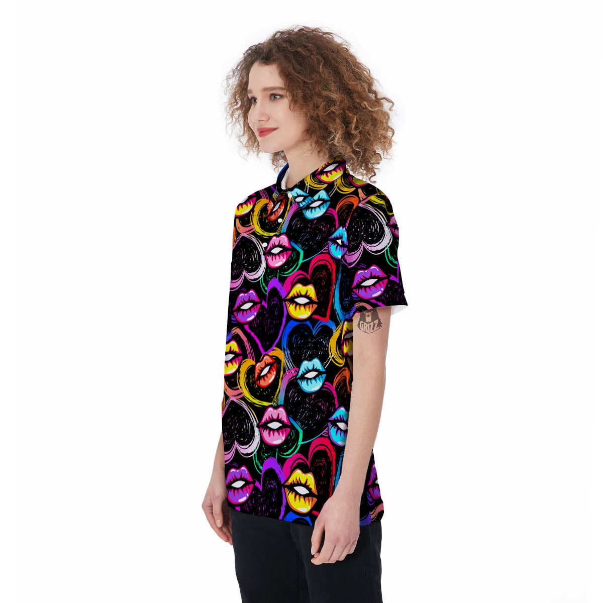 Abstract Lip Graffiti Print Women's Golf Shirts-grizzshop