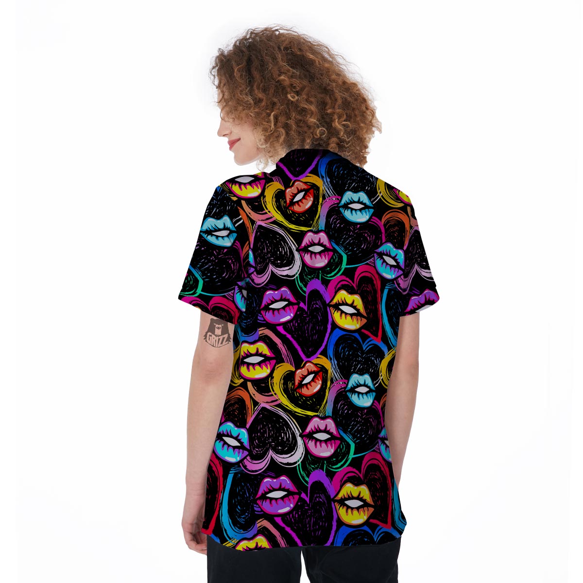 Abstract Lip Graffiti Print Women's Golf Shirts-grizzshop