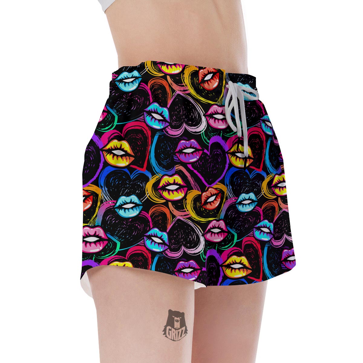 Abstract Lip Graffiti Print Women's Shorts-grizzshop