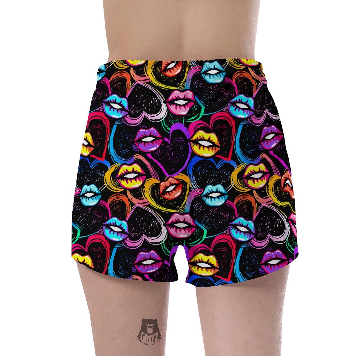 Abstract Lip Graffiti Print Women's Shorts-grizzshop