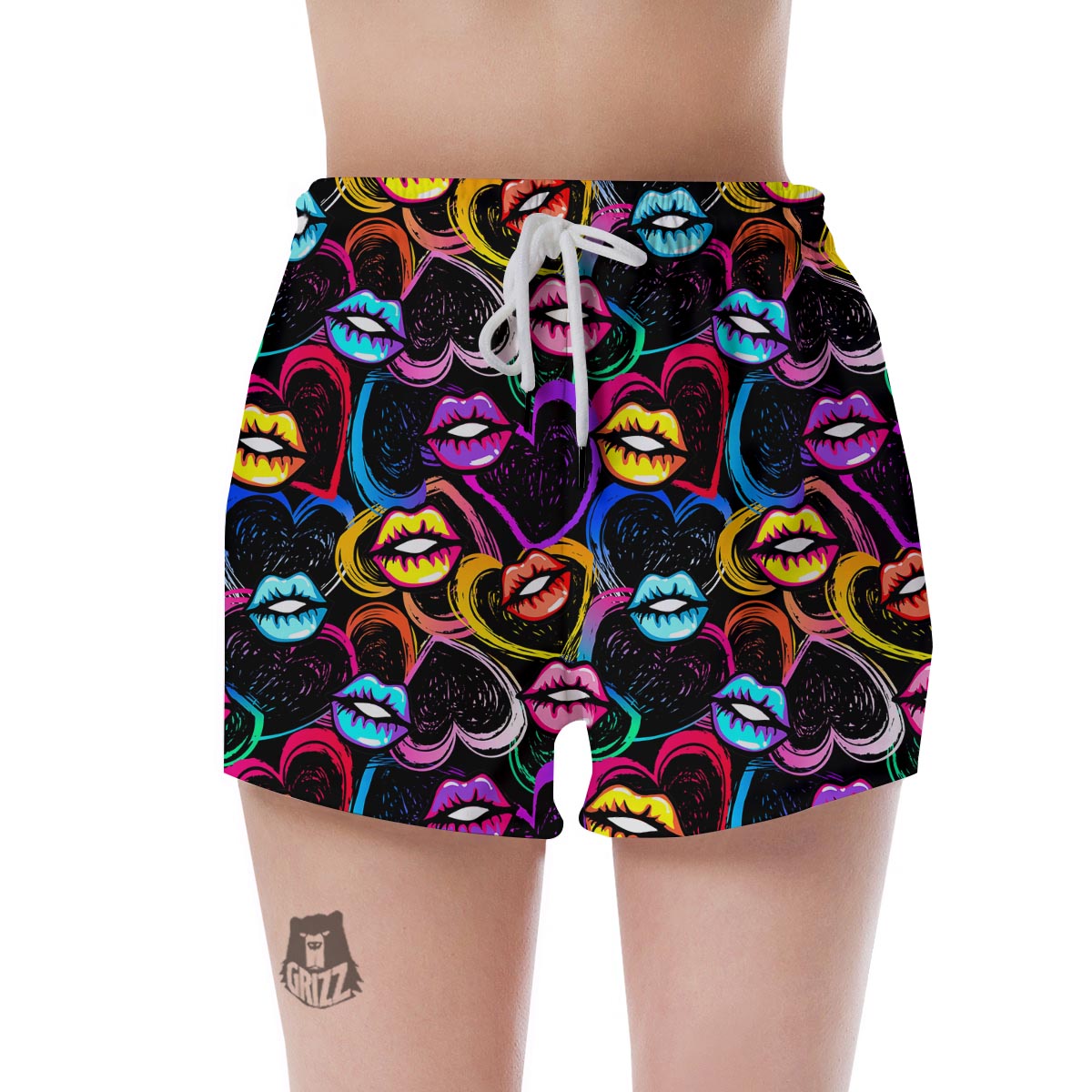 Abstract Lip Graffiti Print Women's Shorts-grizzshop