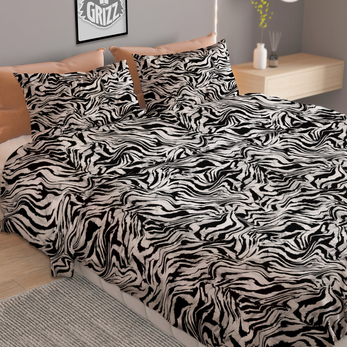Abstract Liquify Watercolor Zebra Tie Dye Print Duvet Cover Bedding Set