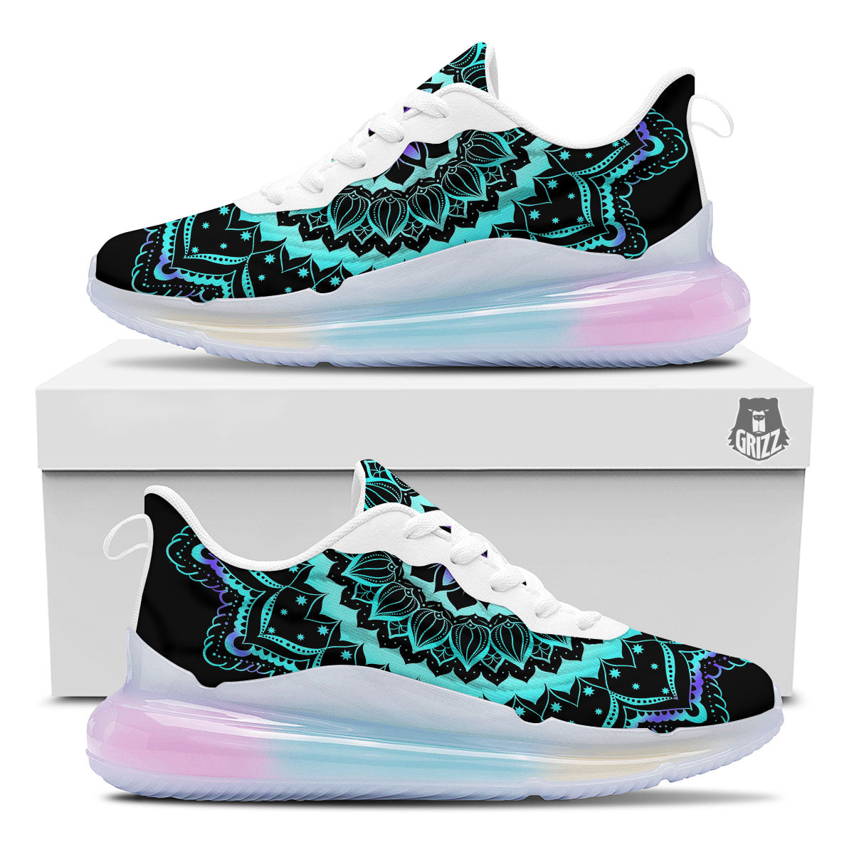Abstract Mandala Teal And Purple Print Running Sneakers-grizzshop