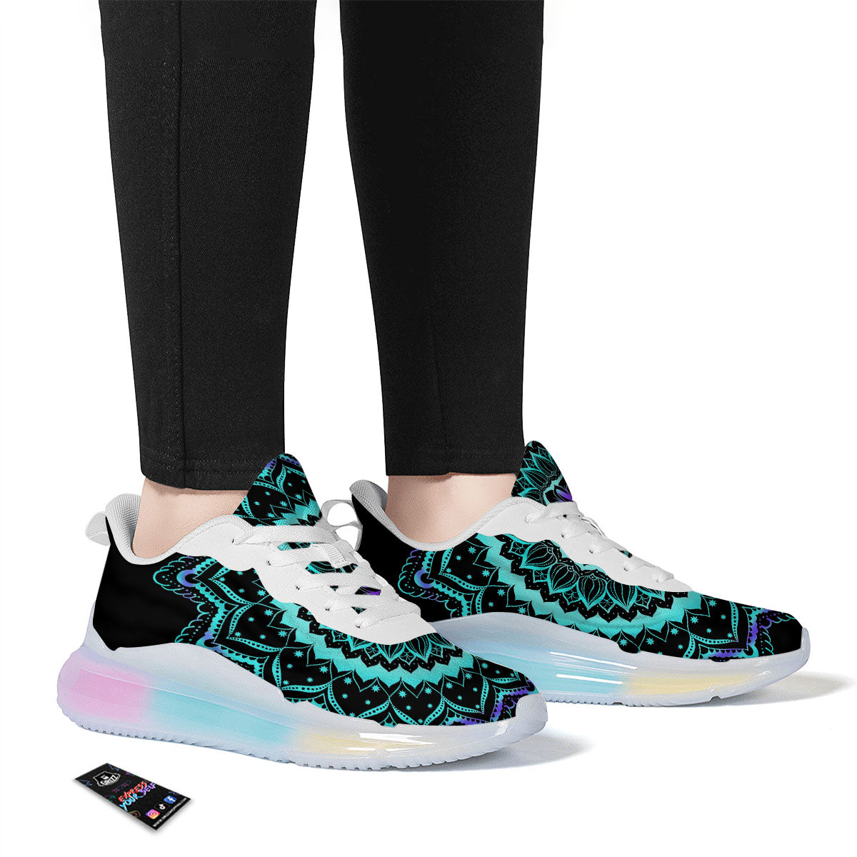 Abstract Mandala Teal And Purple Print Running Sneakers-grizzshop