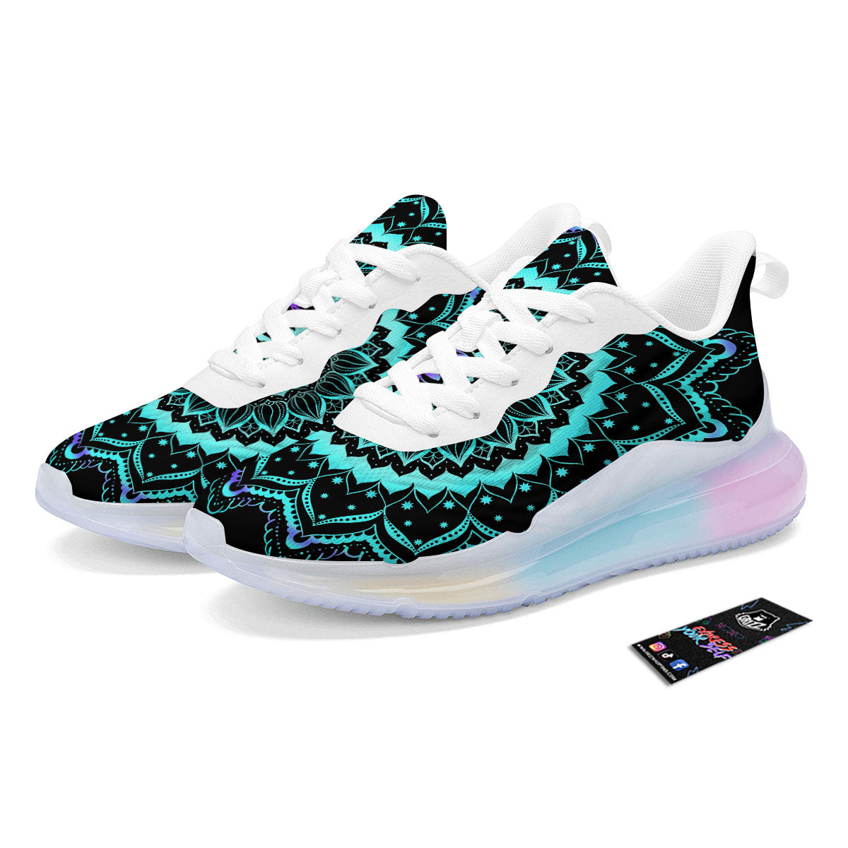 Abstract Mandala Teal And Purple Print Running Sneakers-grizzshop