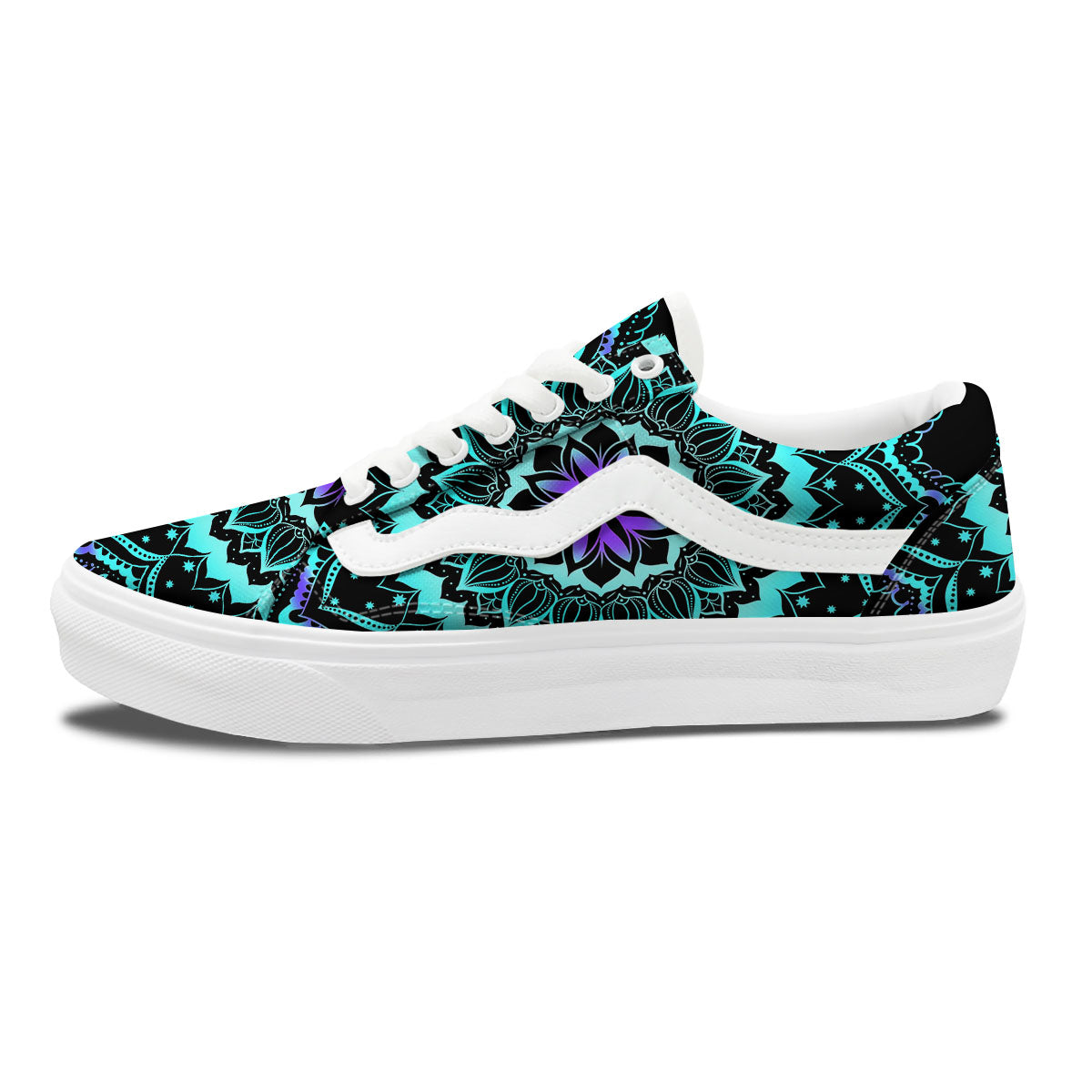 Abstract Mandala Teal And Purple Print Skate Shoes-grizzshop