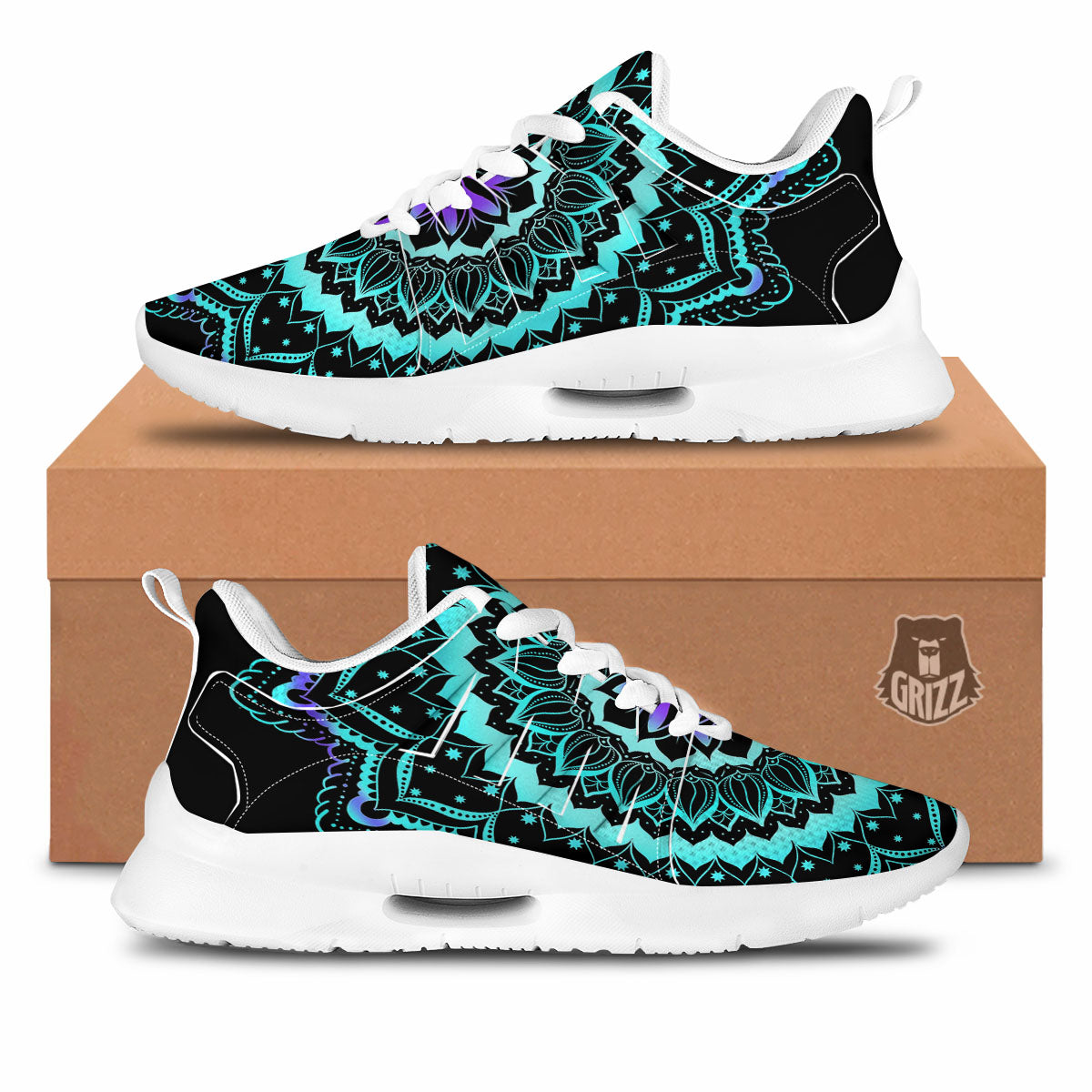 Abstract Mandala Teal And Purple Print Tennis Shoes-grizzshop