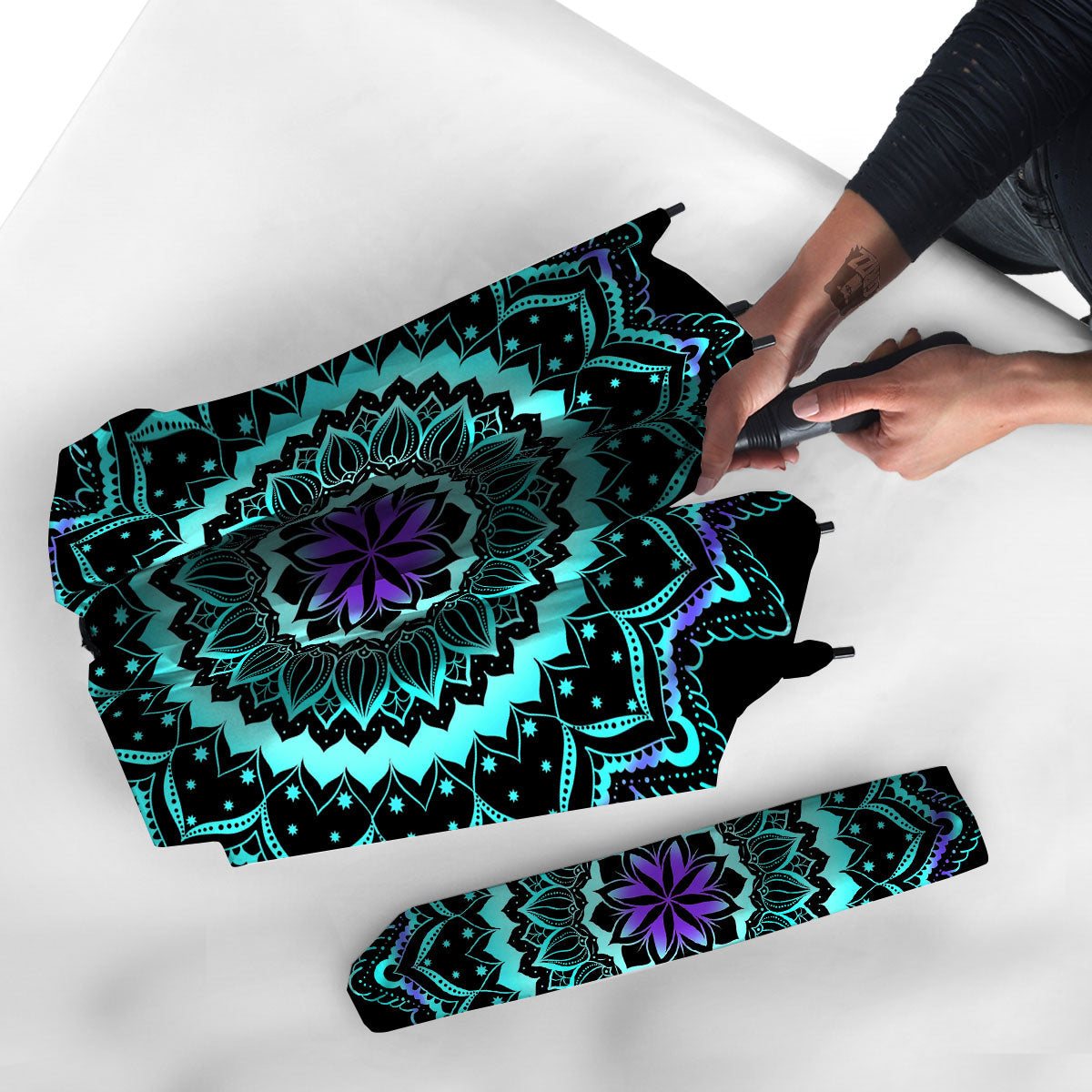 Abstract Mandala Teal And Purple Print Umbrella-grizzshop