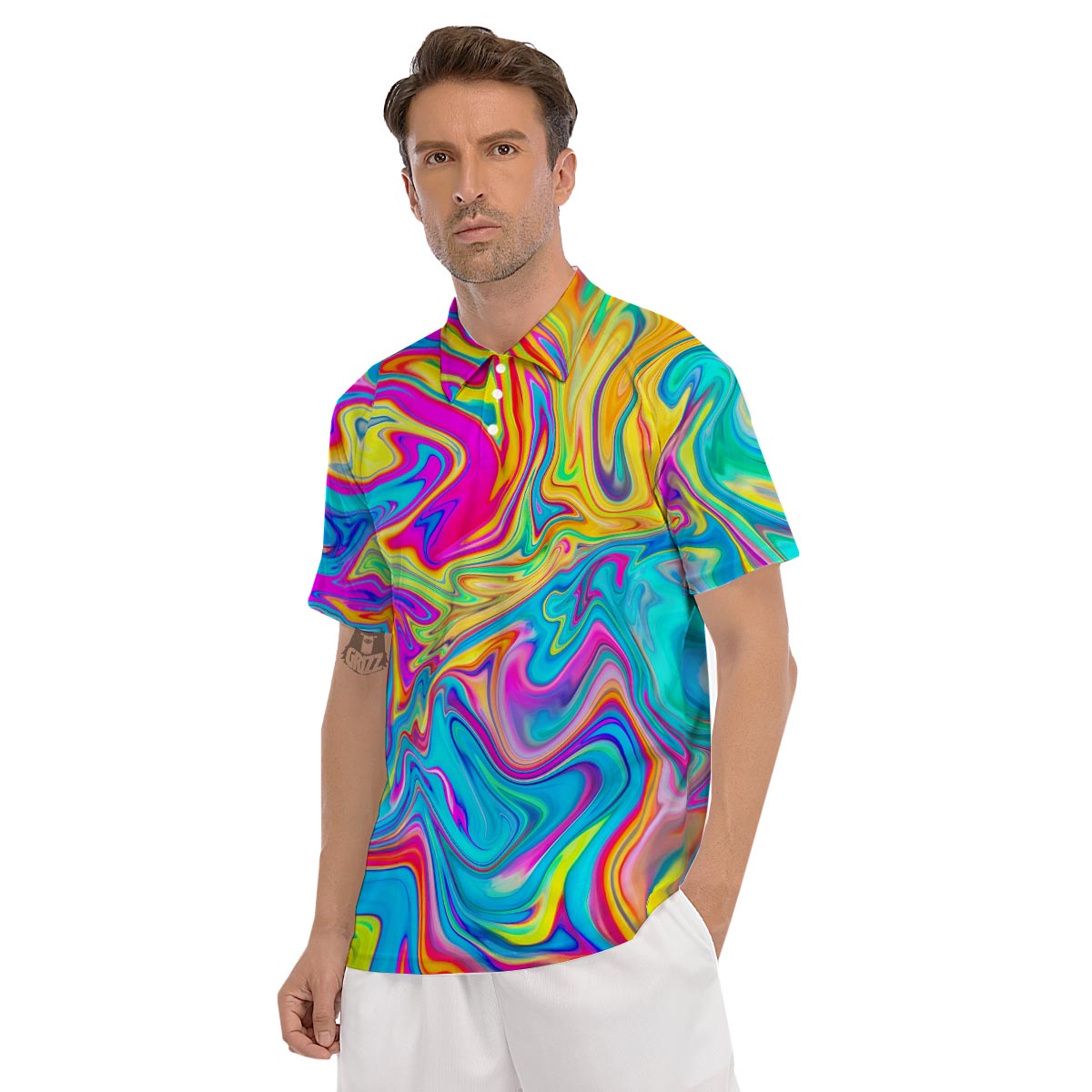 Abstract Mixing Ink Men's Golf Shirts-grizzshop