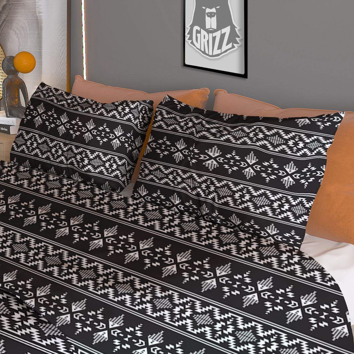 Abstract Navajo White And Black Print Duvet Cover Bedding Set