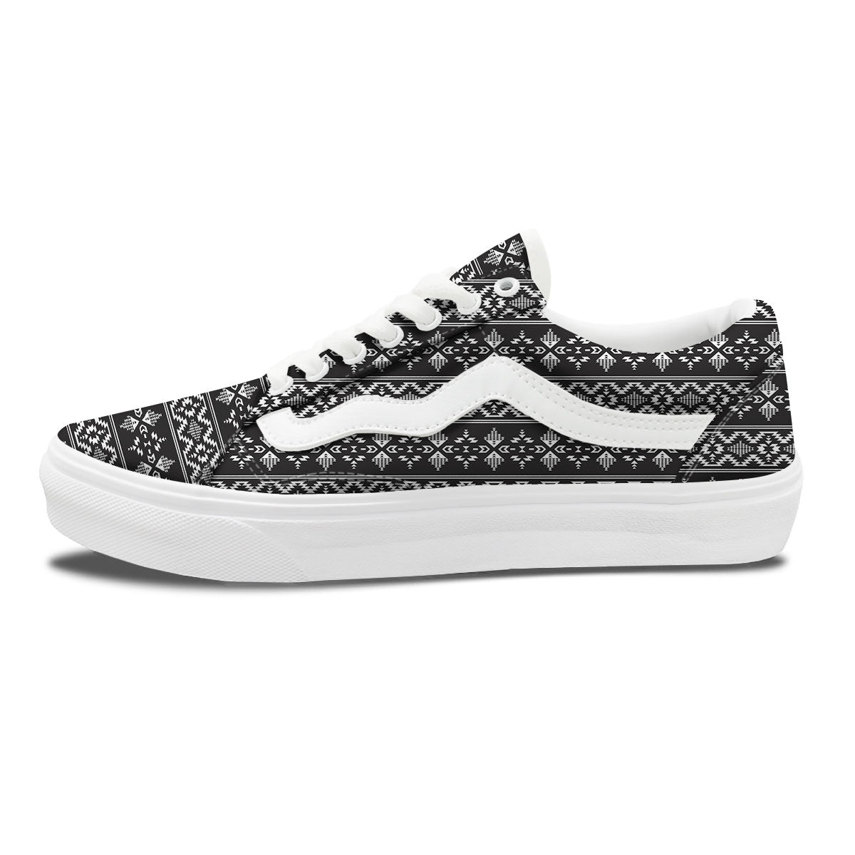 Abstract Navajo White And Black Print Skate Shoes-grizzshop