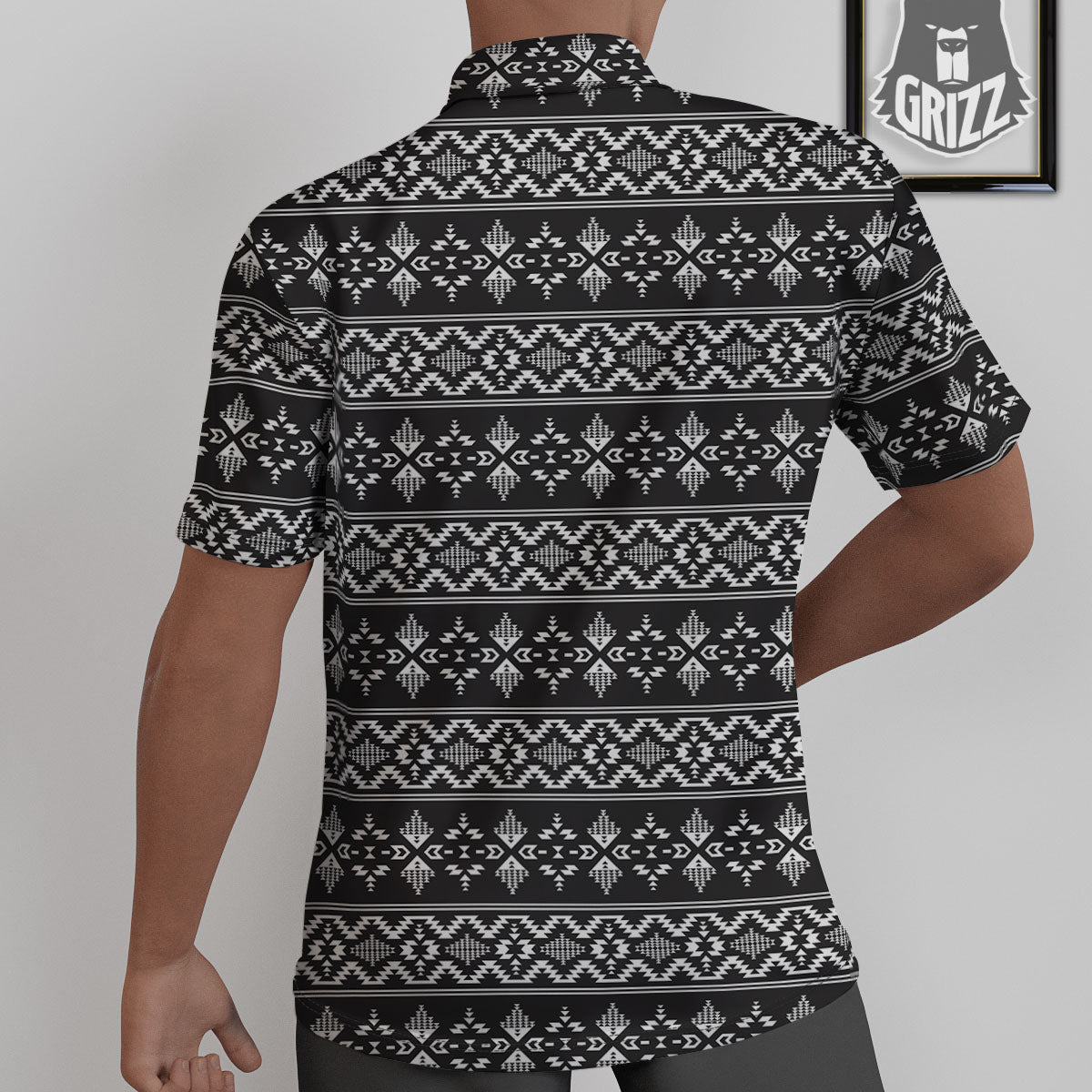 Abstract Navajo White And Black Print Untucked Shirts-grizzshop
