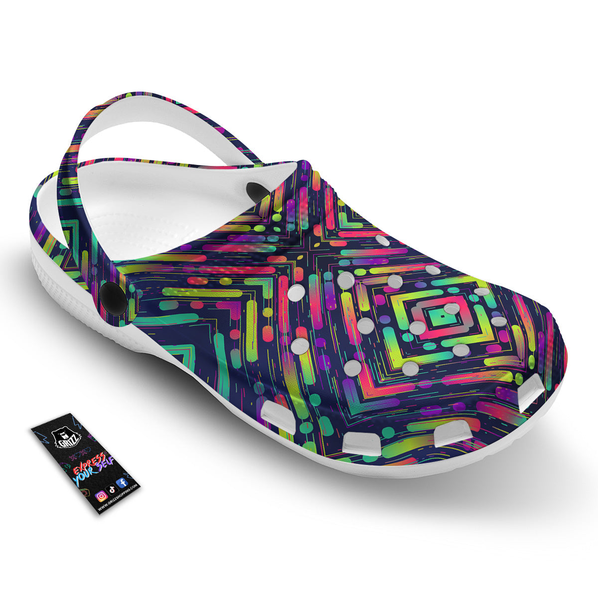 Abstract Neon Colorful Stripes Print Pattern Clog-grizzshop