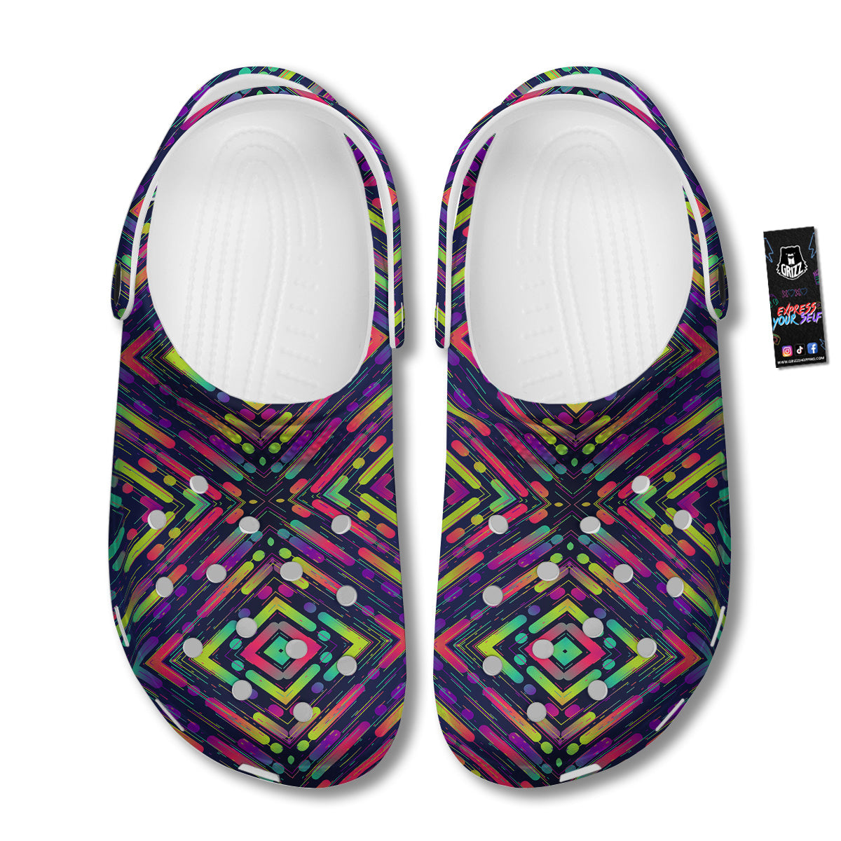 Abstract Neon Colorful Stripes Print Pattern Clog-grizzshop