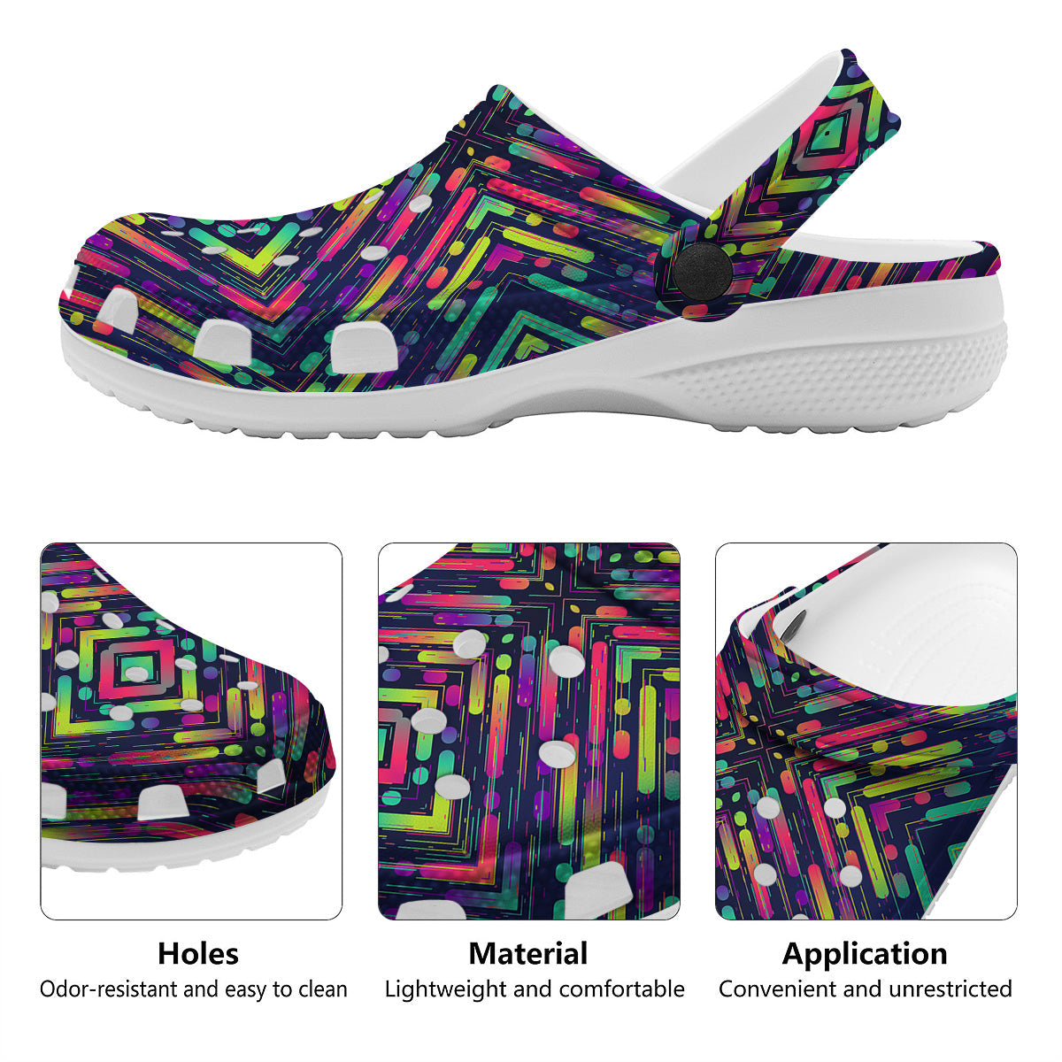 Abstract Neon Colorful Stripes Print Pattern Clog-grizzshop