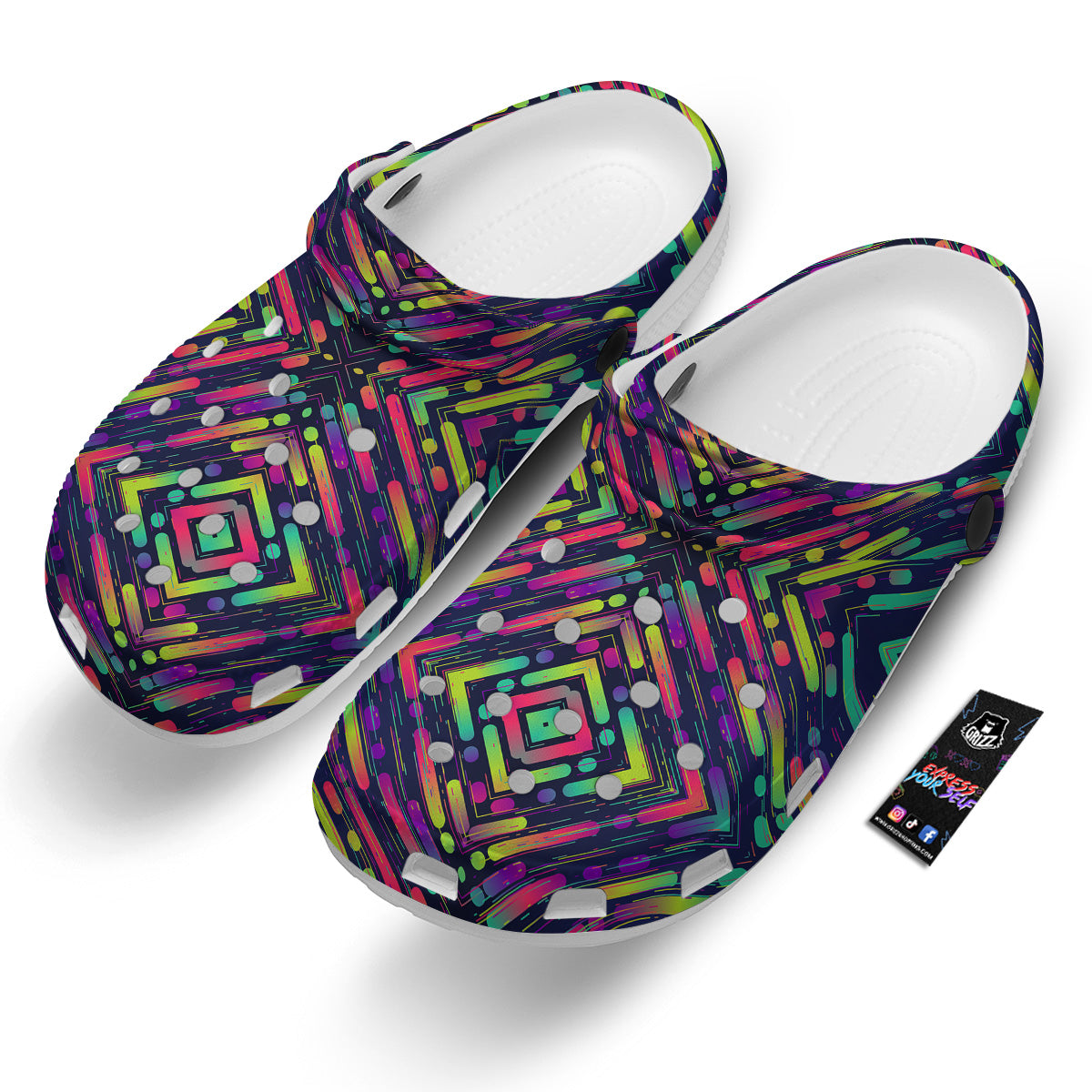 Abstract Neon Colorful Stripes Print Pattern Clog-grizzshop