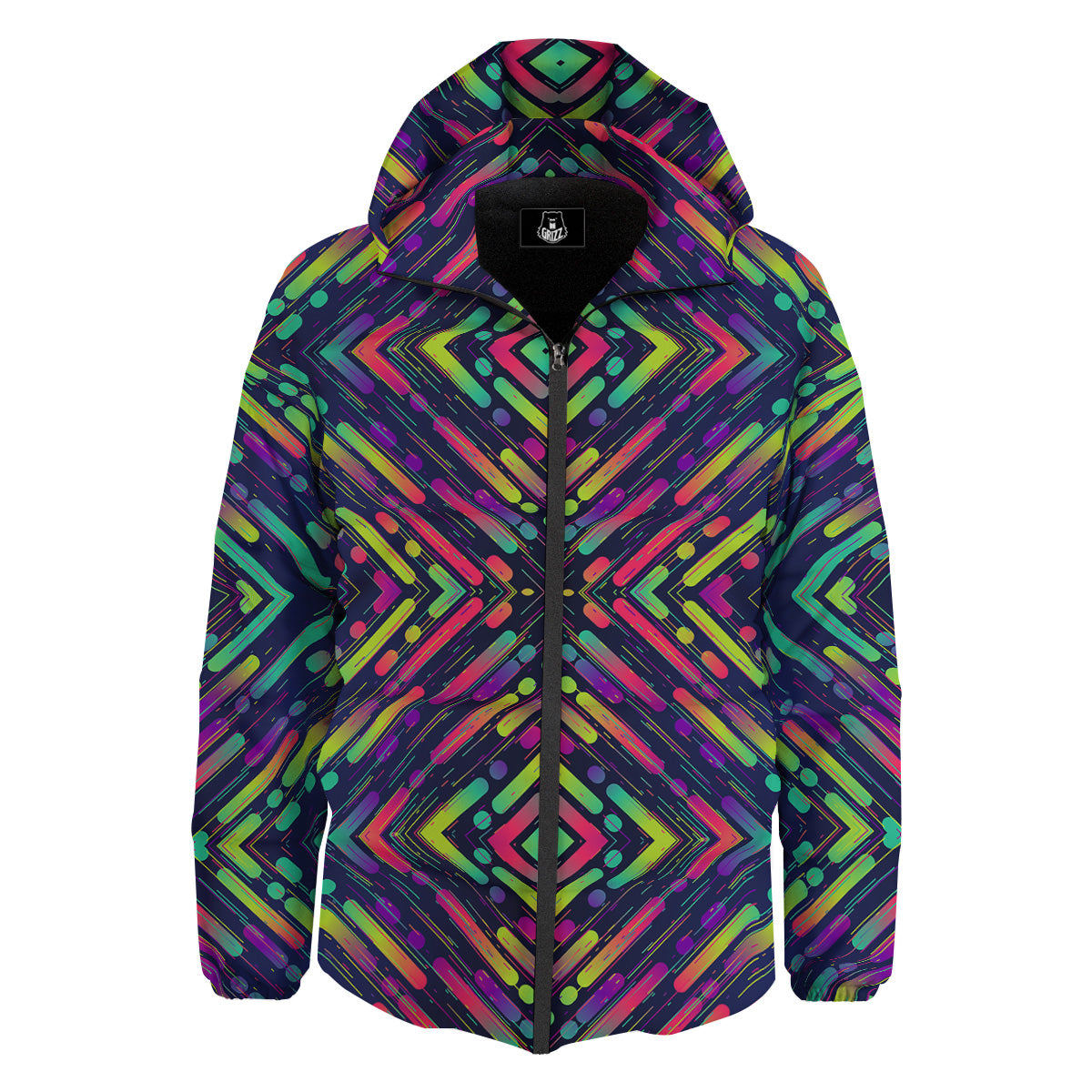 Grizzshopping Neon Rainbow Light Blobs Print Pattern Down Jacket