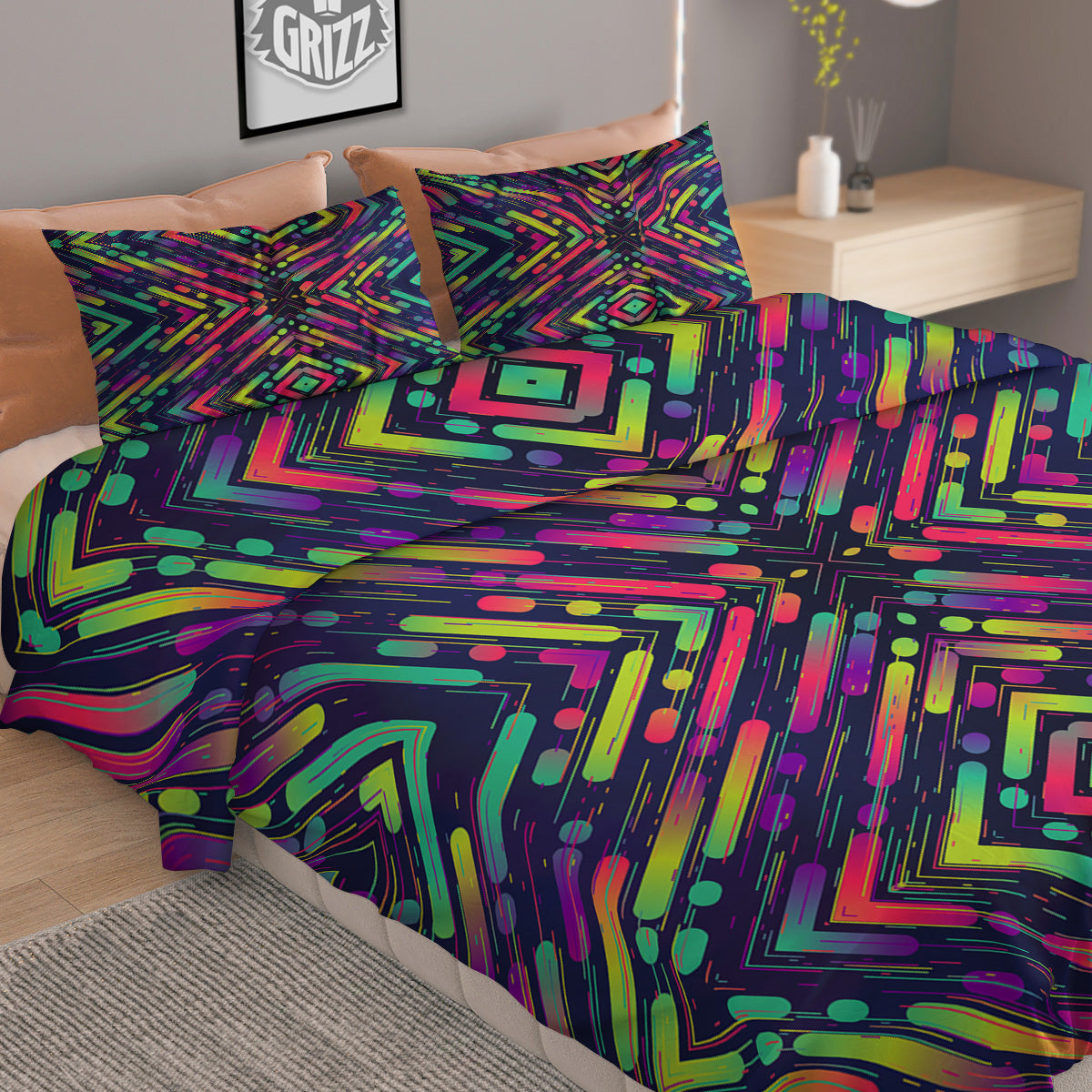 Abstract Neon Colorful Stripes Print Pattern Duvet Cover Bedding Set