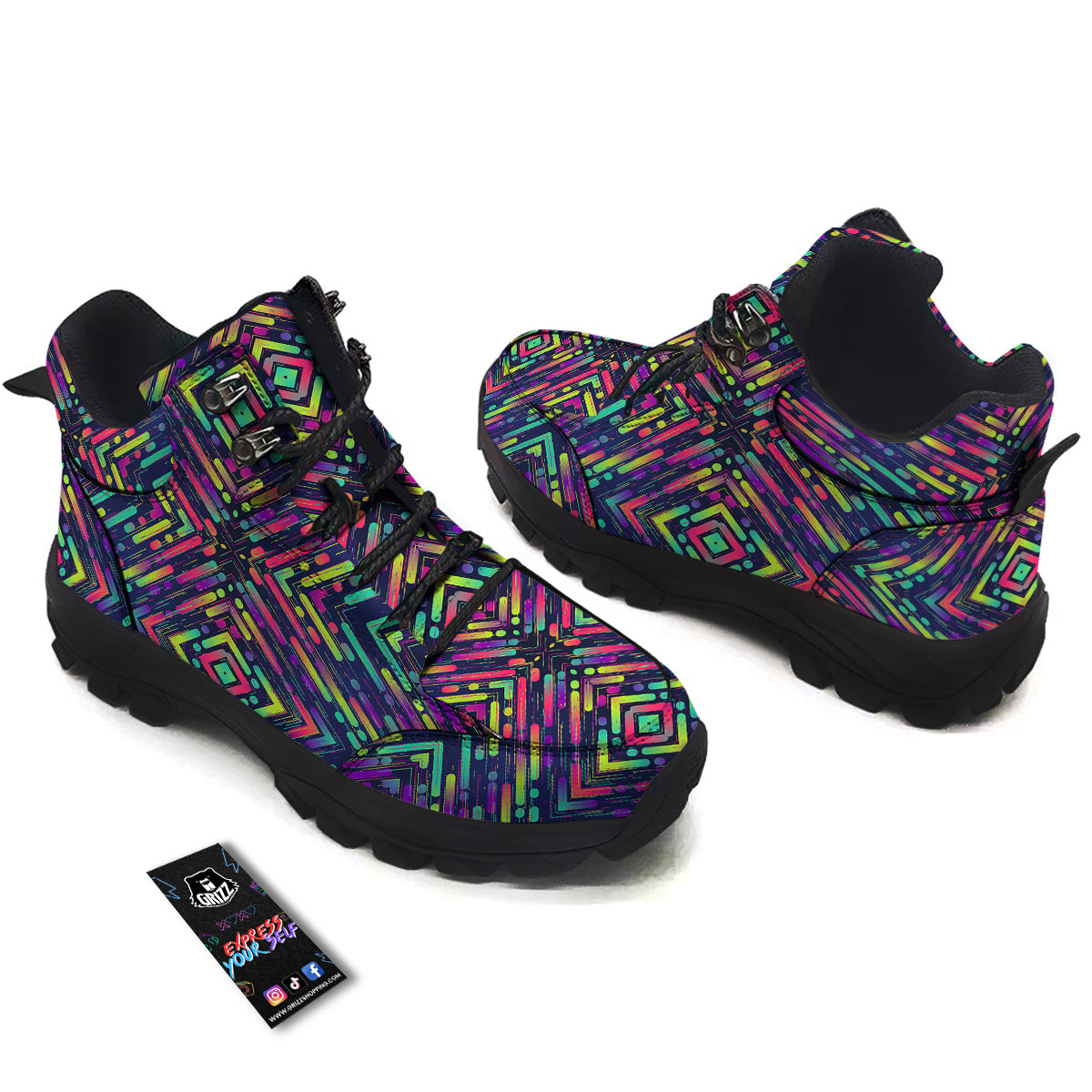Abstract Neon Colorful Stripes Print Pattern Hiking Shoes-grizzshop