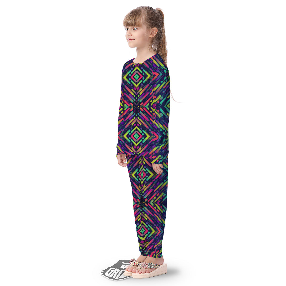 Abstract Neon Colorful Stripes Print Pattern Kid's Pajamas-grizzshop