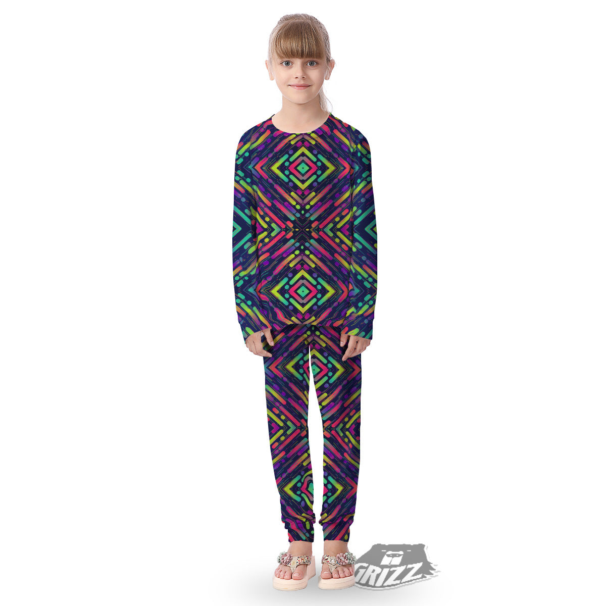 Abstract Neon Colorful Stripes Print Pattern Kid's Pajamas-grizzshop
