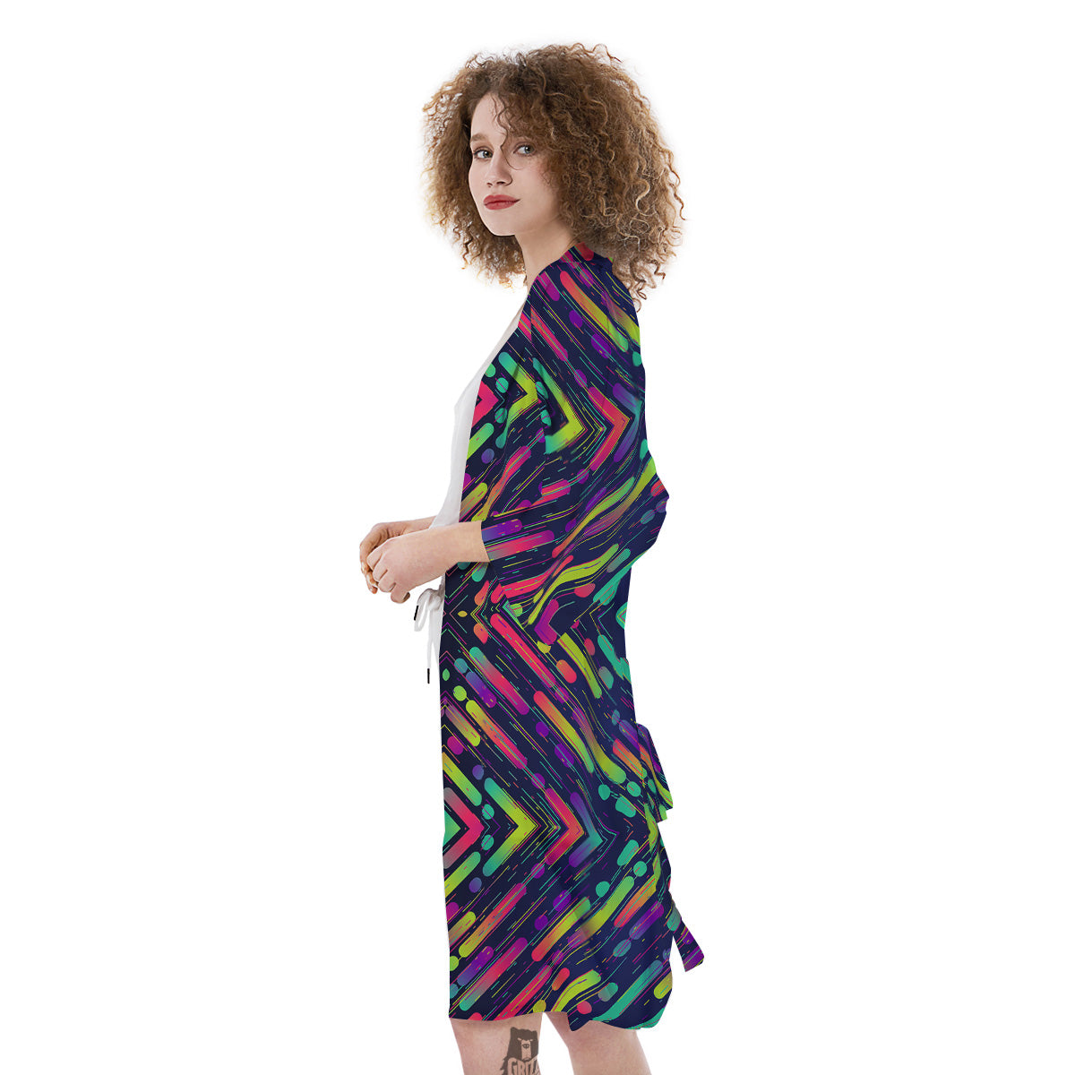 Abstract Neon Colorful Stripes Print Pattern Kimono-grizzshop