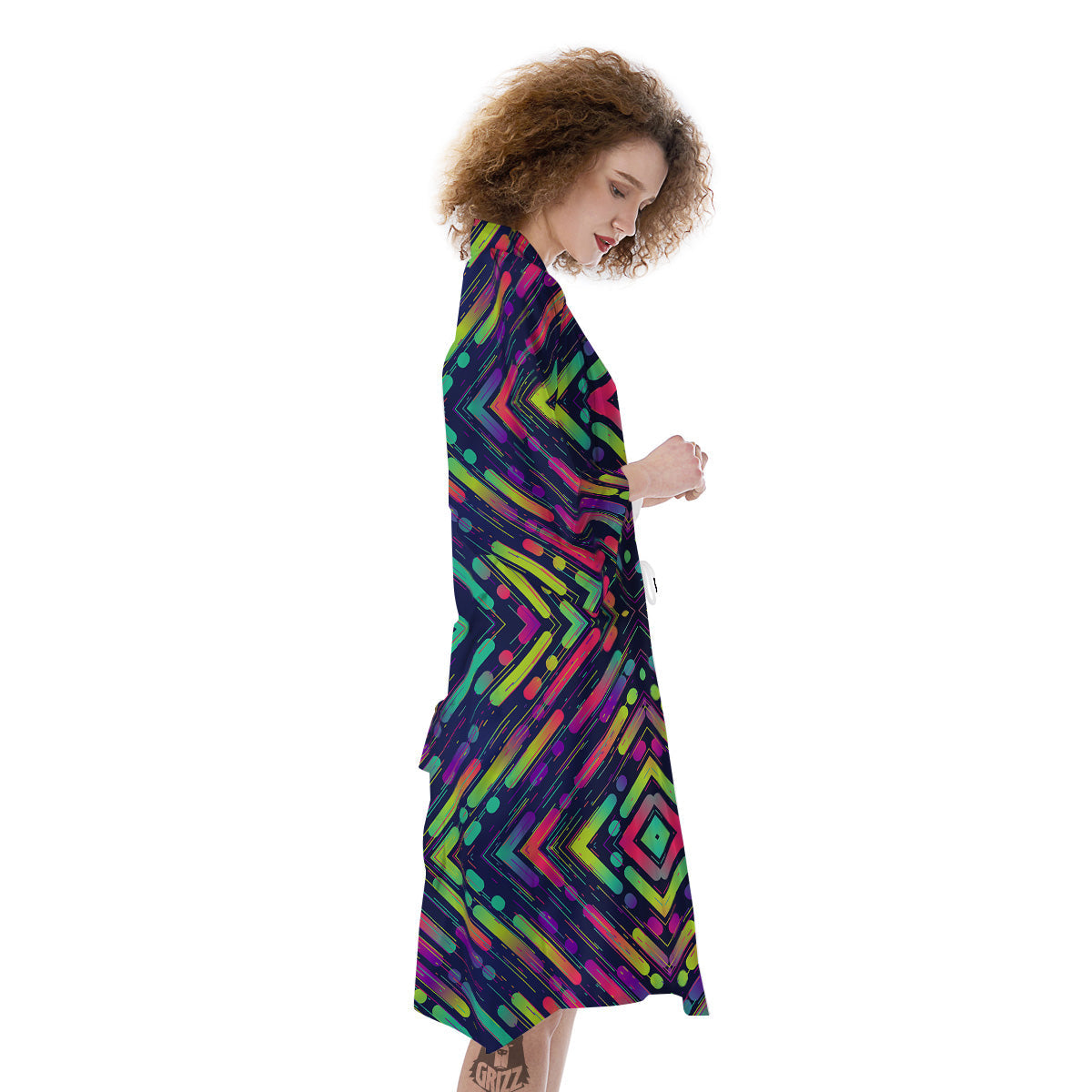 Abstract Neon Colorful Stripes Print Pattern Kimono-grizzshop
