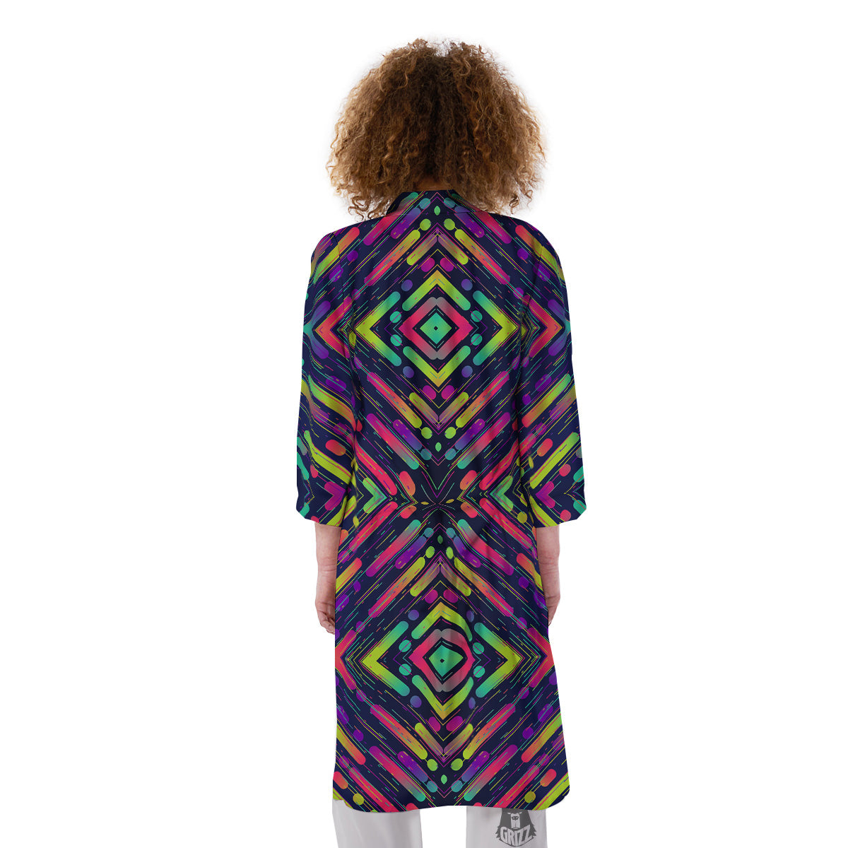 Abstract Neon Colorful Stripes Print Pattern Kimono-grizzshop
