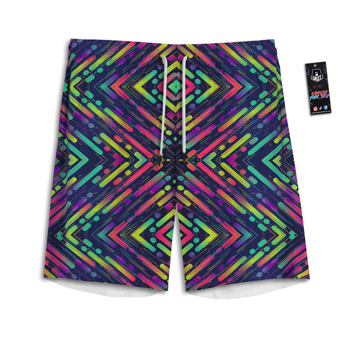 Abstract Neon Colorful Stripes Print Pattern Men's Athletic Shorts