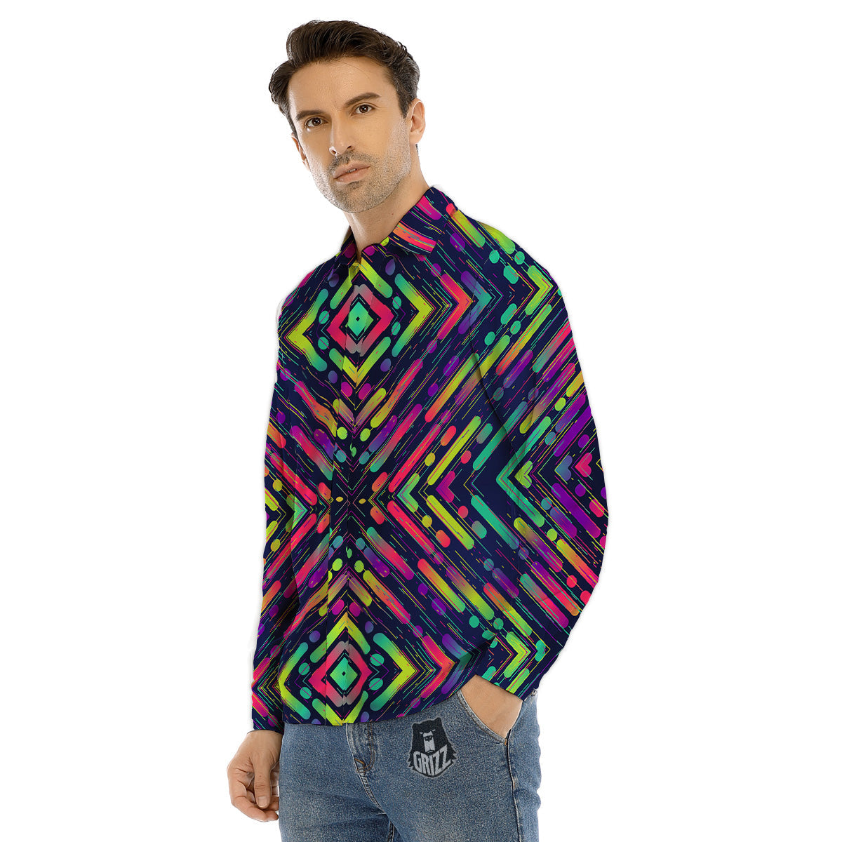 Abstract Neon Colorful Stripes Print Pattern Men's Dress Shirts-grizzshop