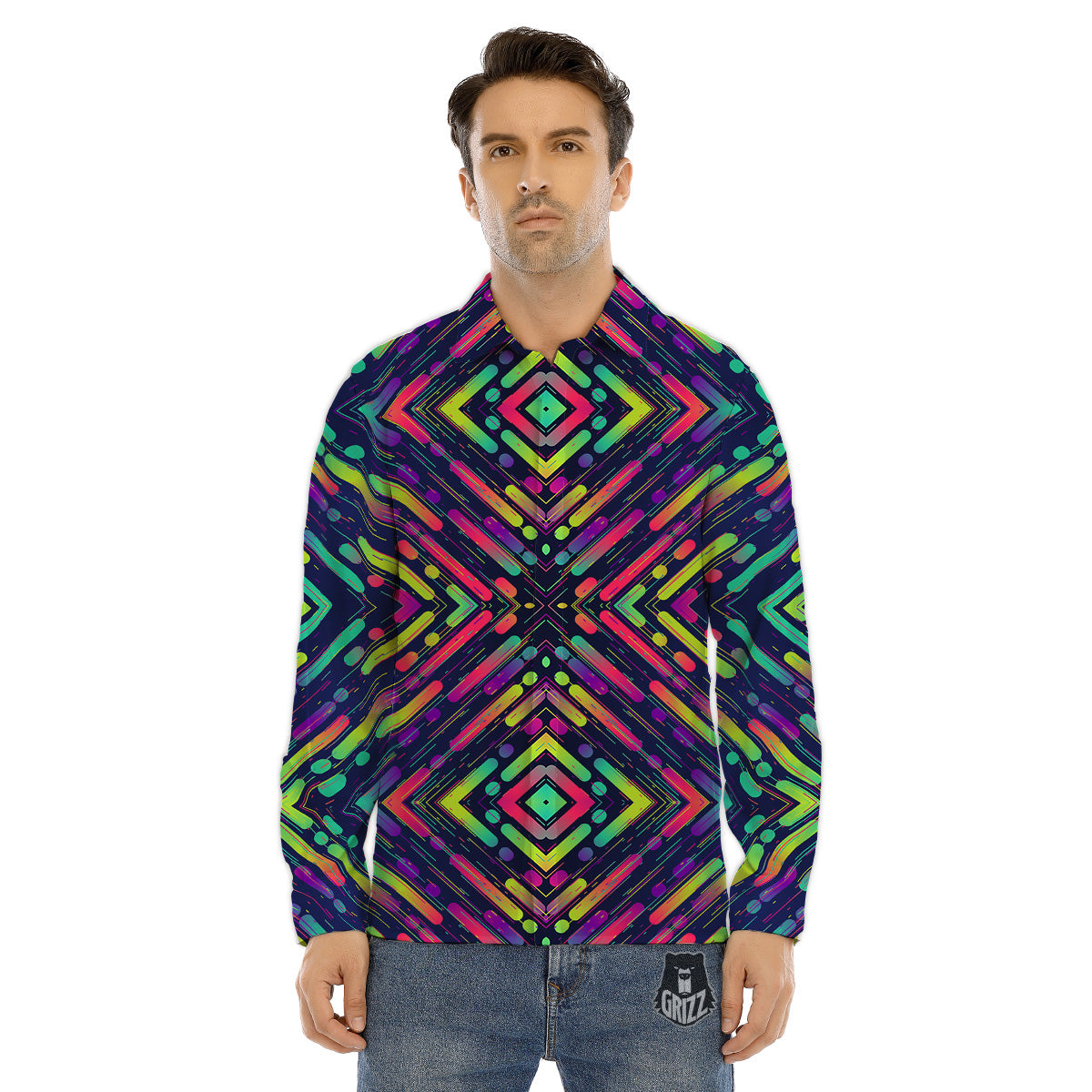 Abstract Neon Colorful Stripes Print Pattern Men's Dress Shirts-grizzshop