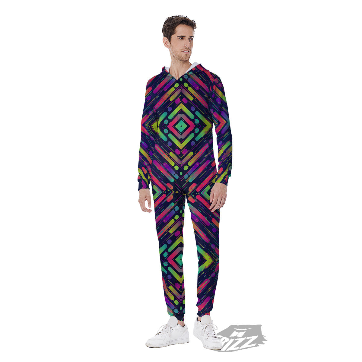 Abstract Neon Colorful Stripes Print Pattern Men's Jumpsuit-grizzshop