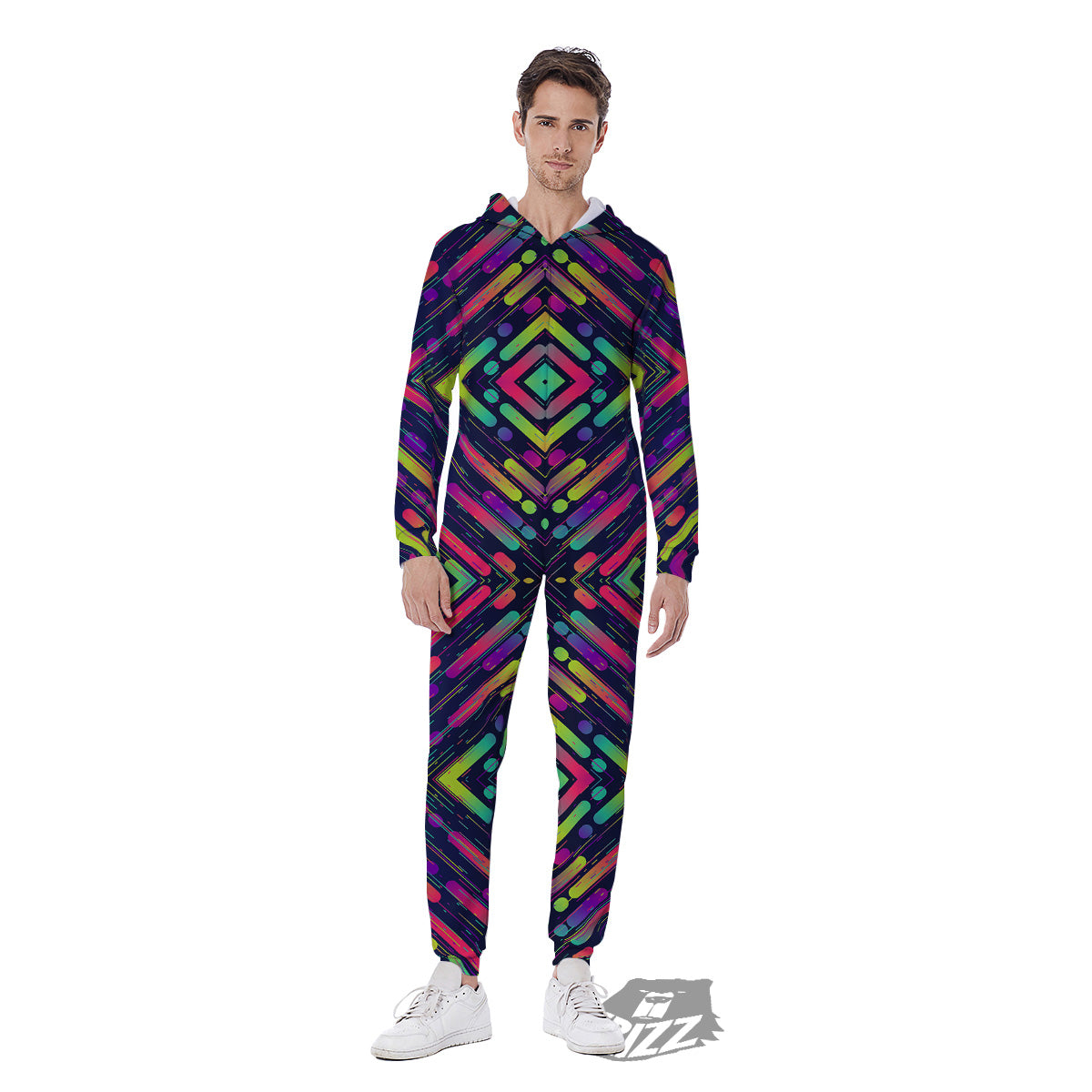 Abstract Neon Colorful Stripes Print Pattern Men's Jumpsuit-grizzshop