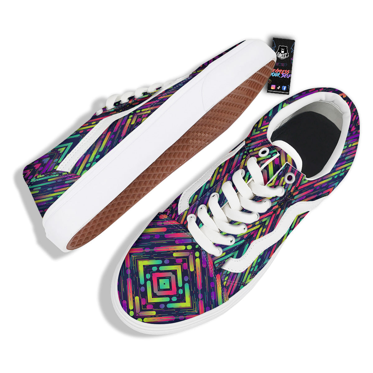 Abstract Neon Colorful Stripes Print Pattern Skate Shoes-grizzshop