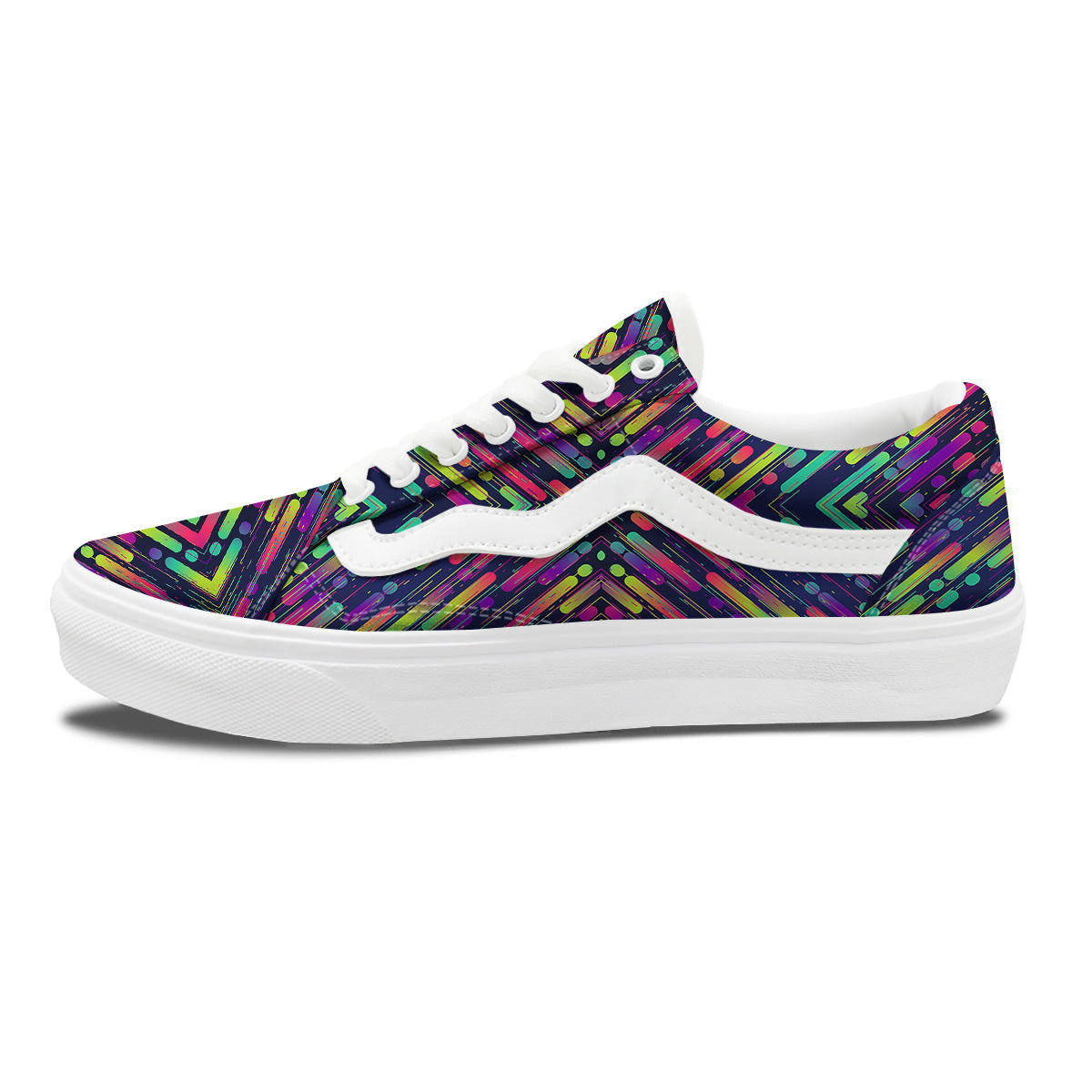 Abstract Neon Colorful Stripes Print Pattern Skate Shoes-grizzshop