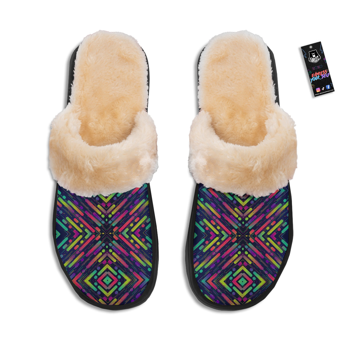 Abstract Neon Colorful Stripes Print Pattern Slippers-grizzshop