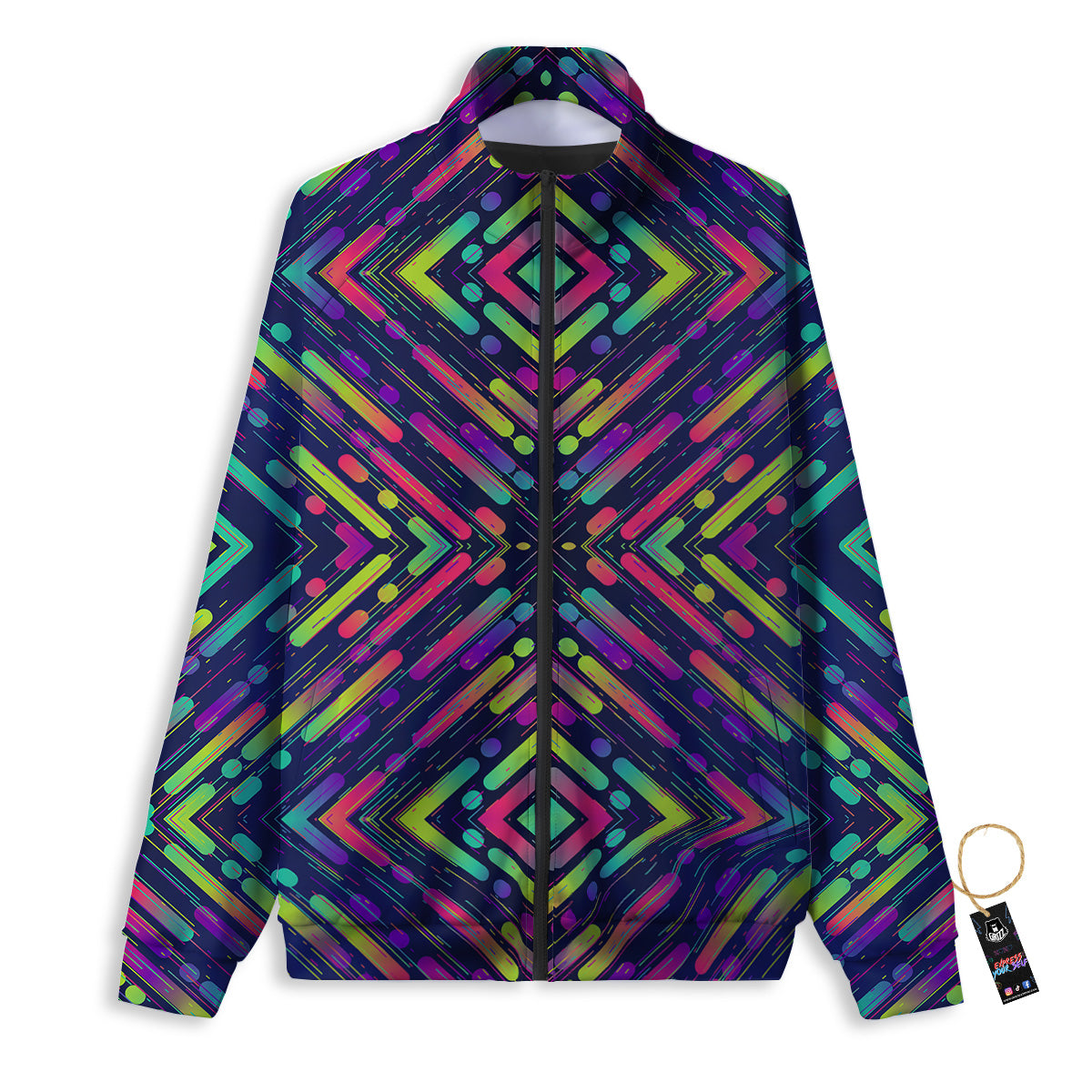 Abstract Neon Colorful Stripes Print Pattern Track Jacket-grizzshop