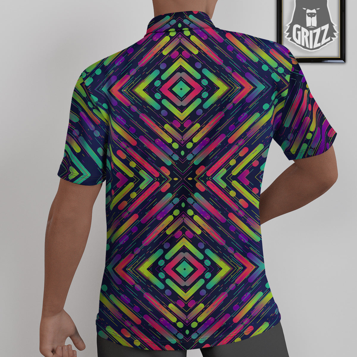 Abstract Neon Colorful Stripes Print Pattern Untucked Shirts-grizzshop
