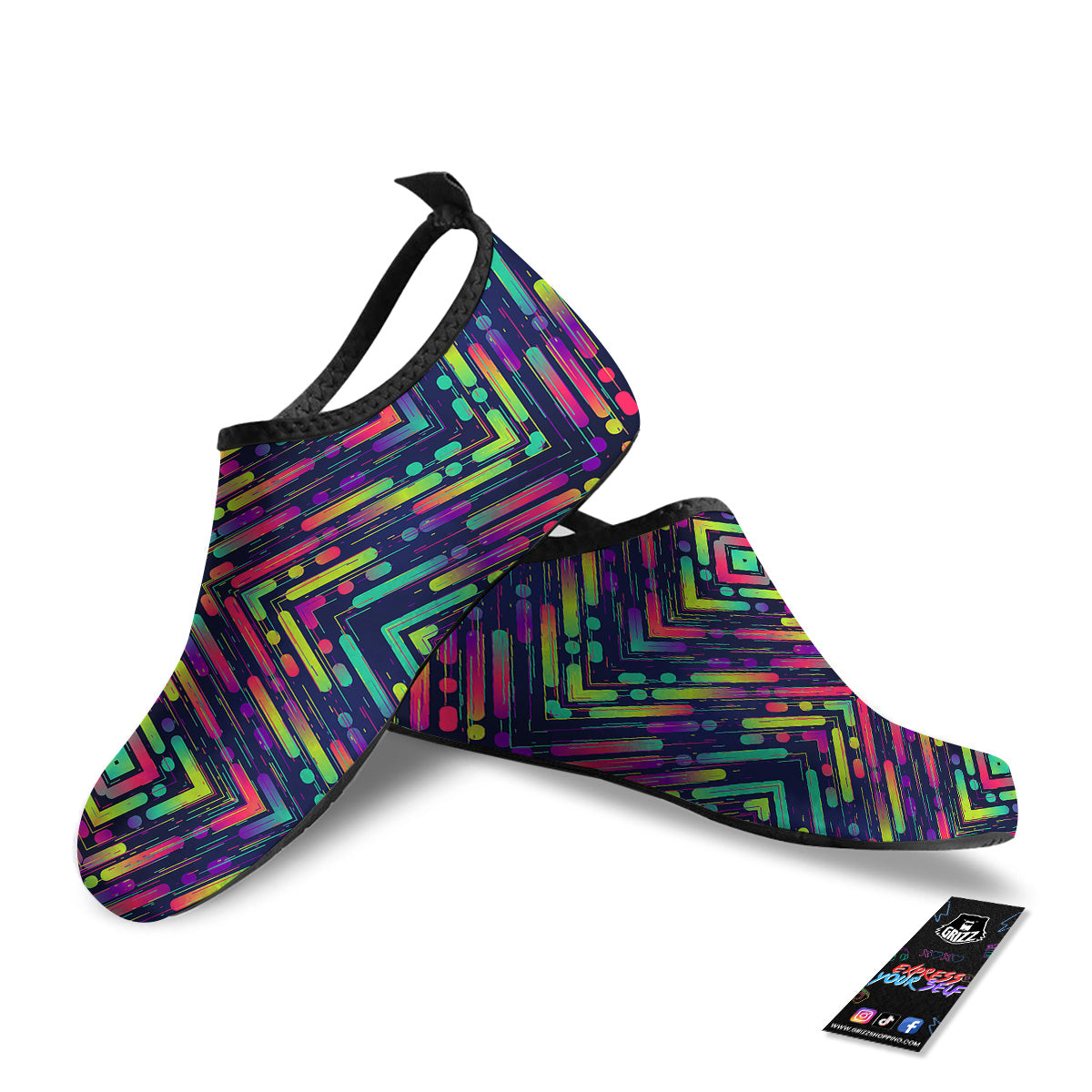 Abstract Neon Colorful Stripes Print Pattern Water Shoes-grizzshop