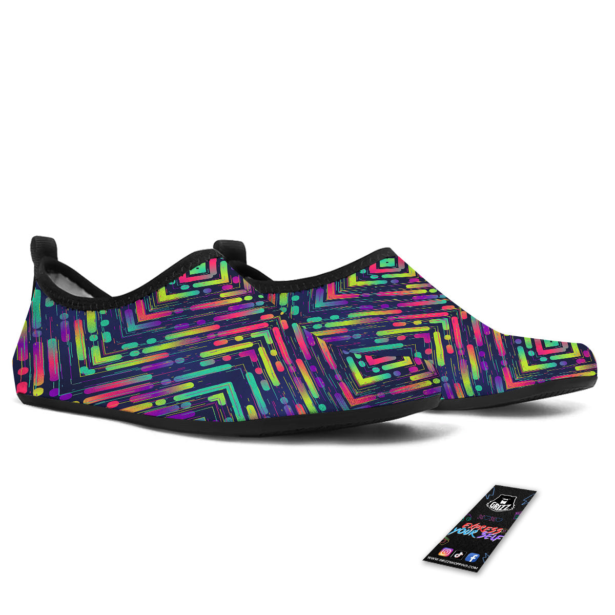 Abstract Neon Colorful Stripes Print Pattern Water Shoes-grizzshop