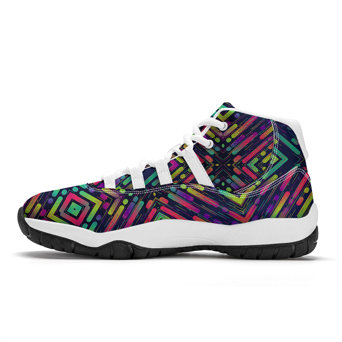 Abstract Neon Colorful Stripes Print Pattern White Bball Shoes-grizzshop