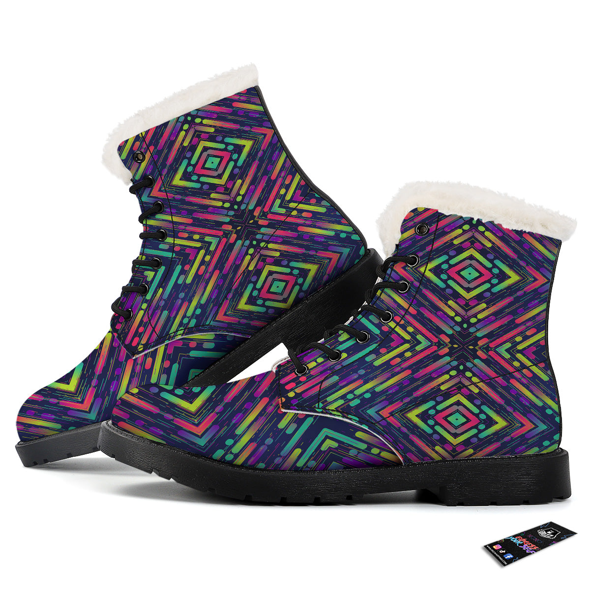 Abstract Neon Colorful Stripes Print Pattern Winter Boots-grizzshop