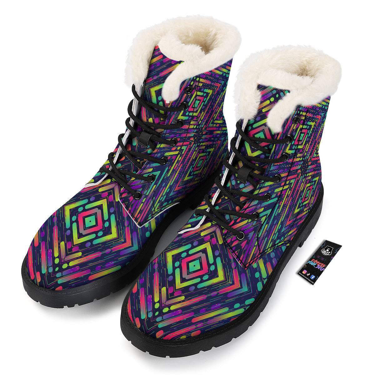 Abstract Neon Colorful Stripes Print Pattern Winter Boots-grizzshop