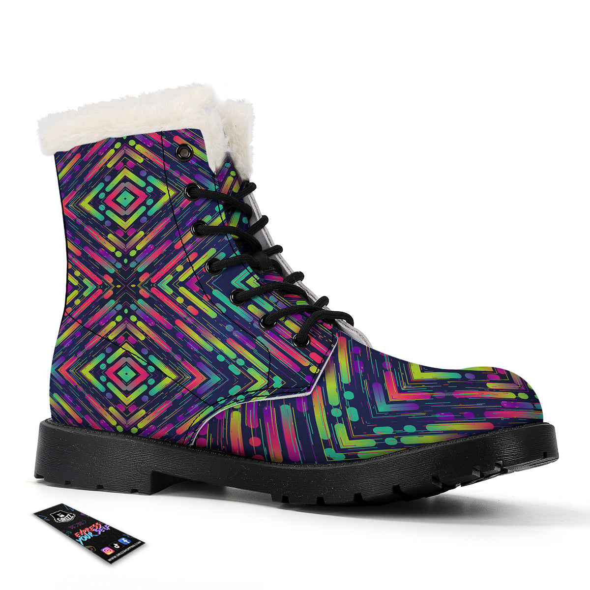 Abstract Neon Colorful Stripes Print Pattern Winter Boots-grizzshop