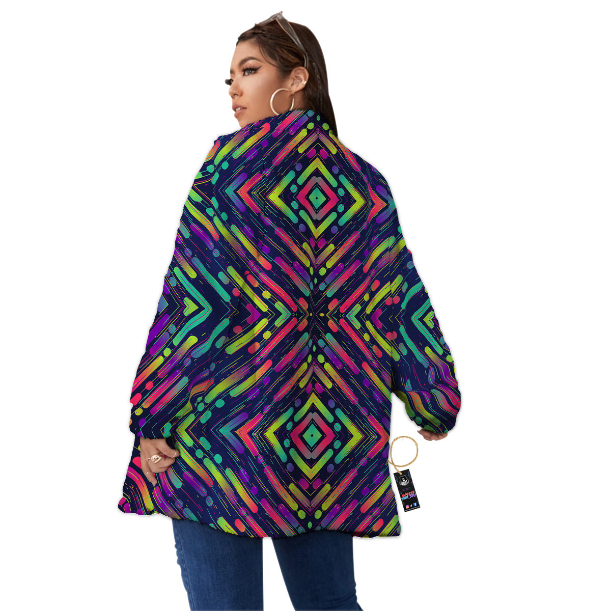 Abstract Neon Colorful Stripes Print Pattern Women's Sherpa Jacket-grizzshop