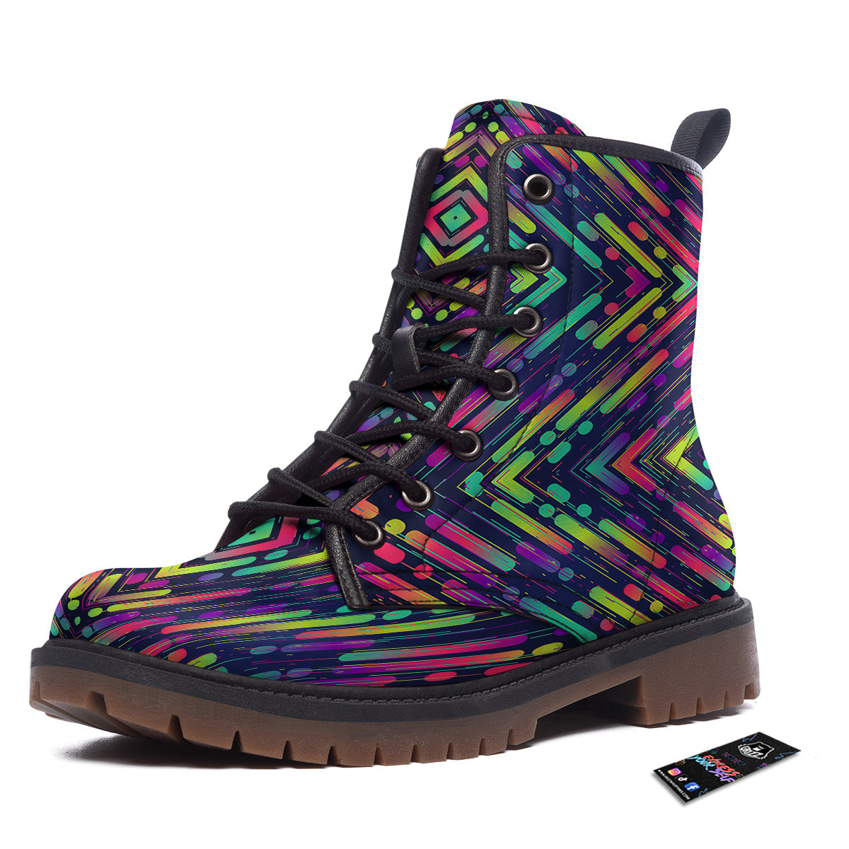 Abstract Neon Colorful Stripes Print Pattern Work Boots-grizzshop